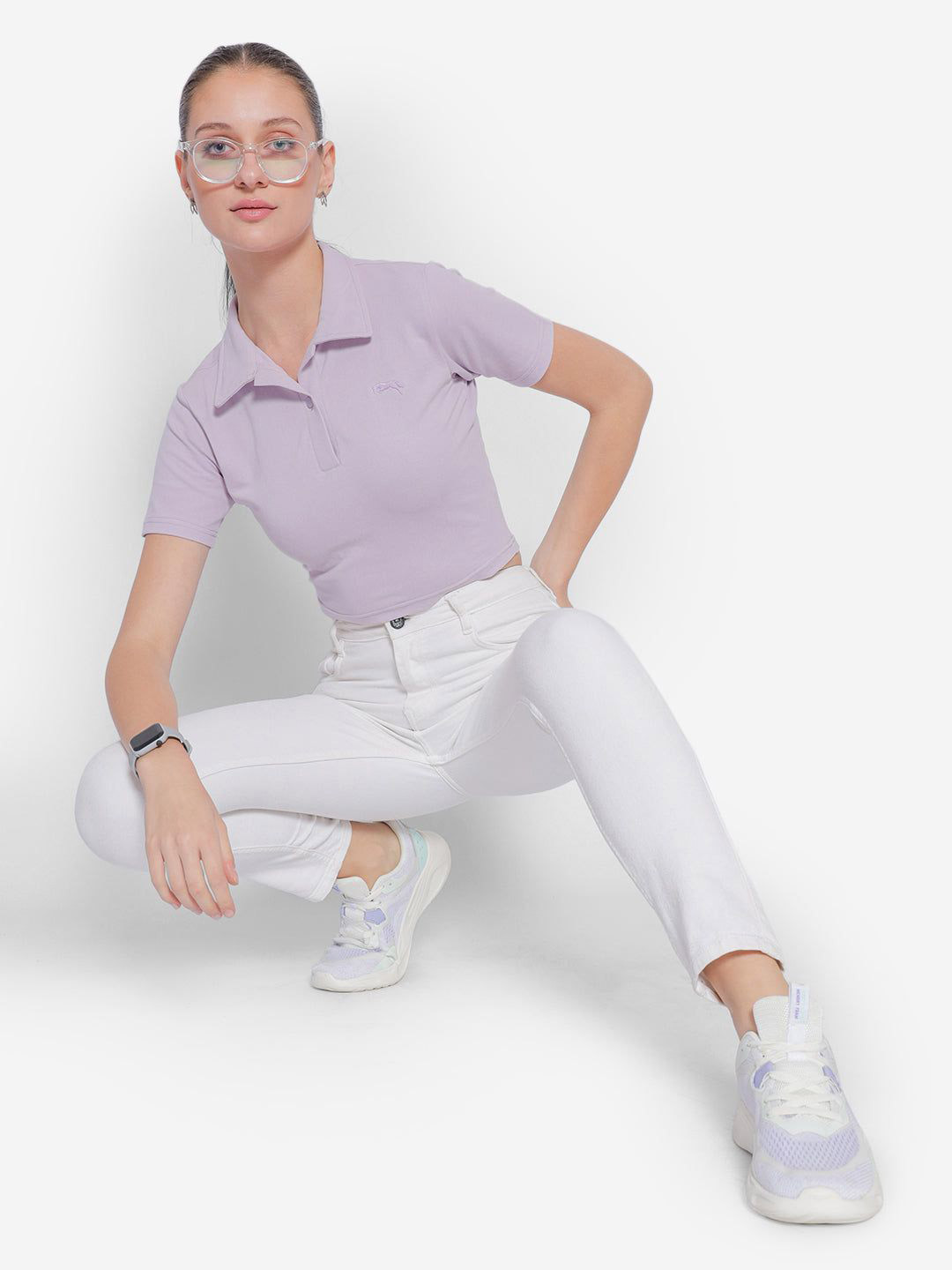 JUMP USA Print Cotton Shirt Style Crop Top