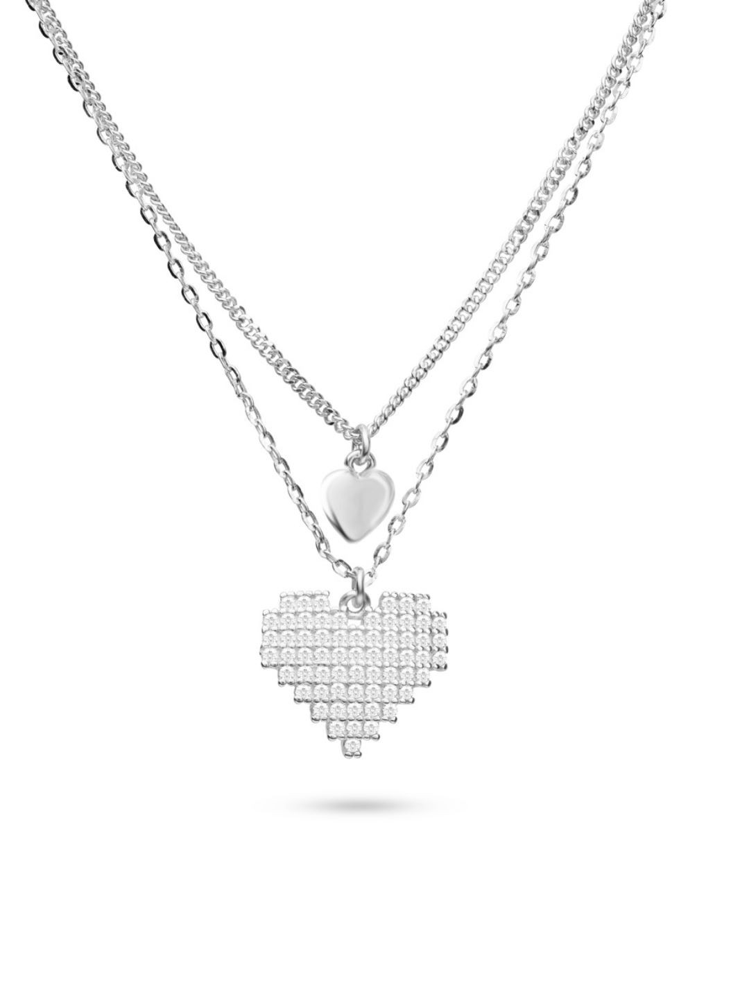 Nistra Sterling Silver Rhodium-Plated Cubic Zirconia Twice the Love Layered Necklace