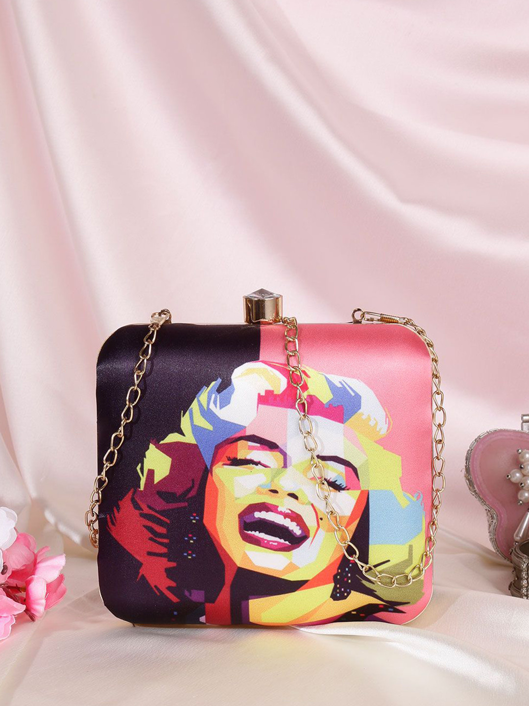 Anouk Black Printed Box Clutch
