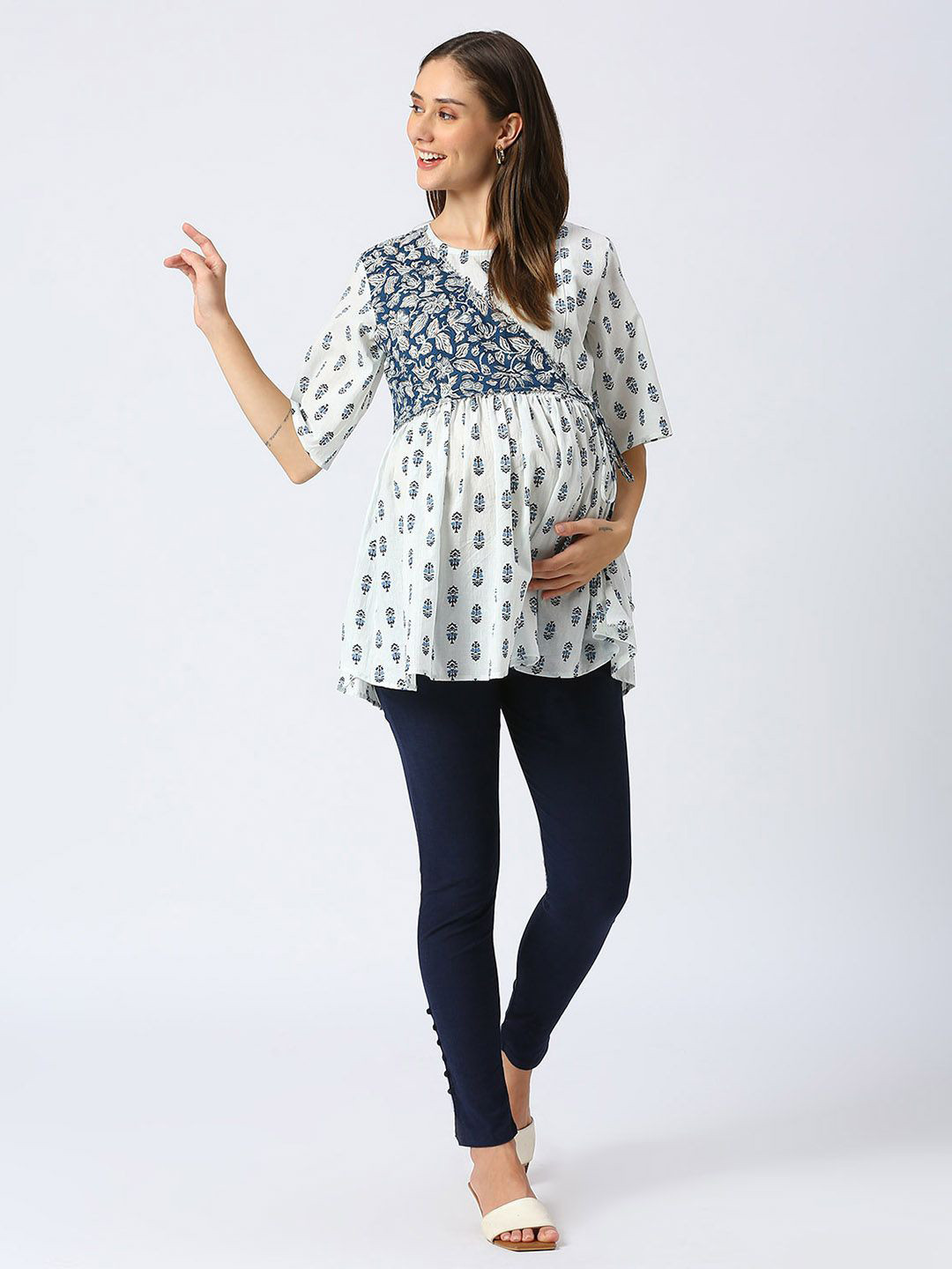 Mom For Sure by Ketki Dalal Printed Ethnic Cotton Maternity Top