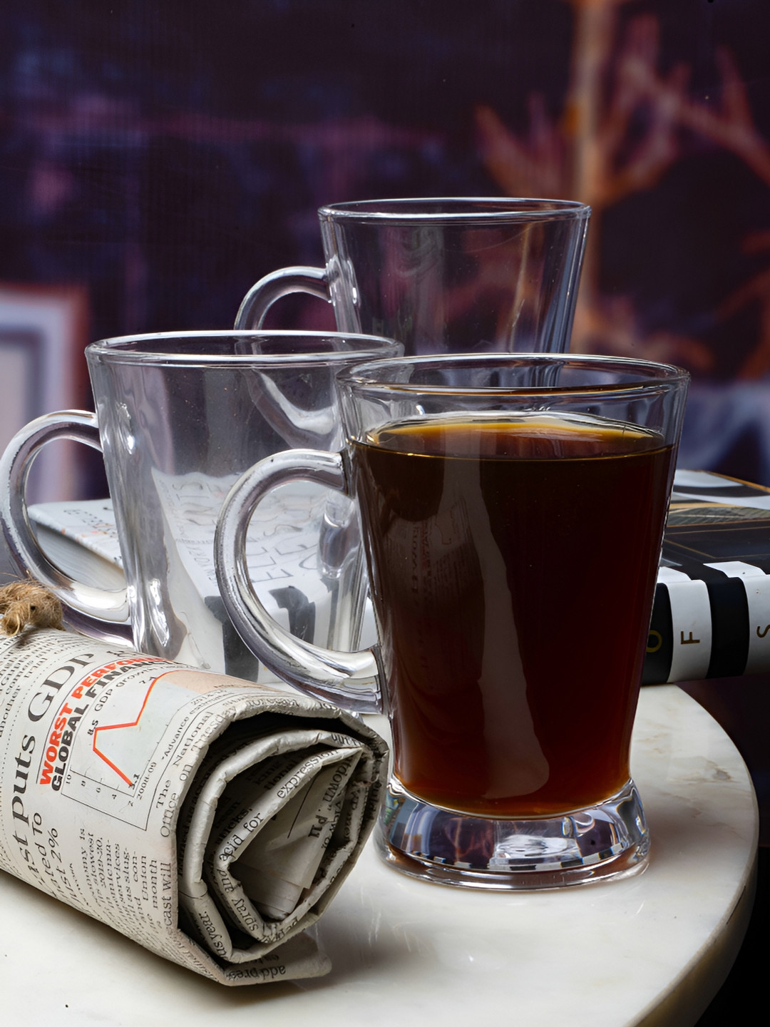 Aura Birthday Transparent Glass Handmade 6 Piece Mugs-180ml