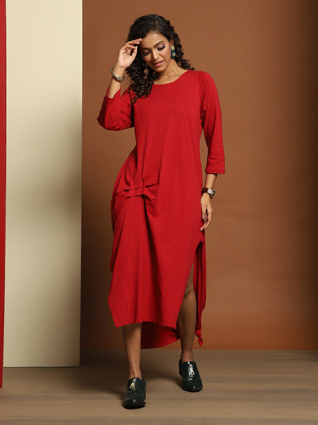 Baawri Straight A-Line Midi Cotton Dress