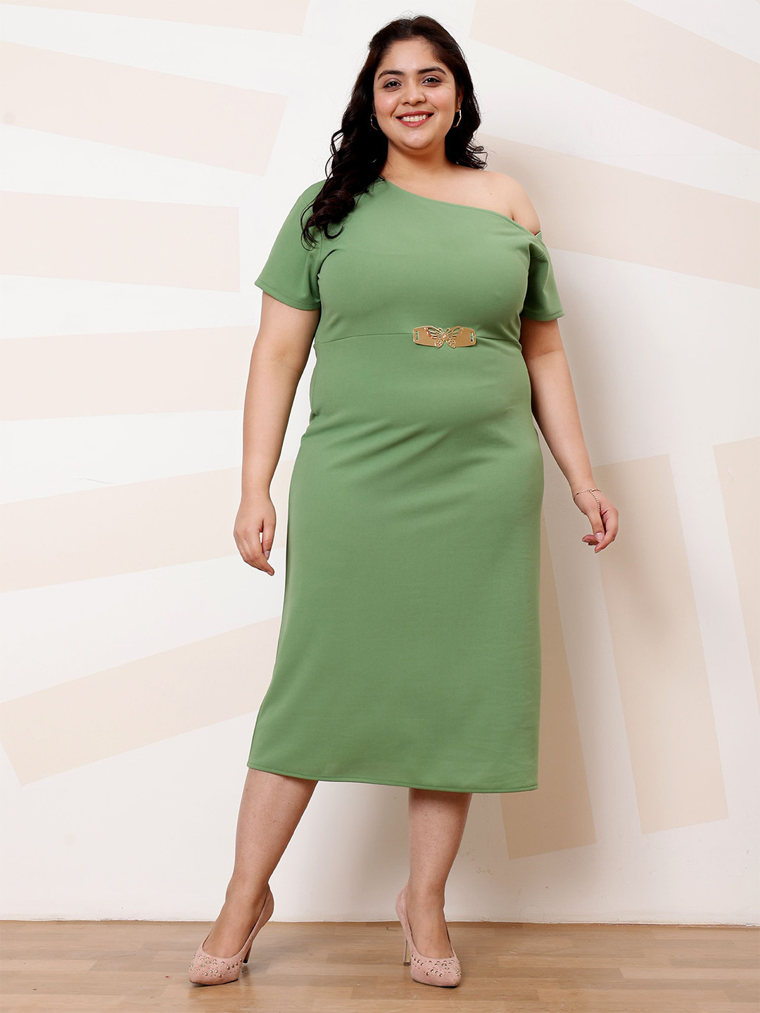 Athena Ample One Shoulder Sheath Midi Dress