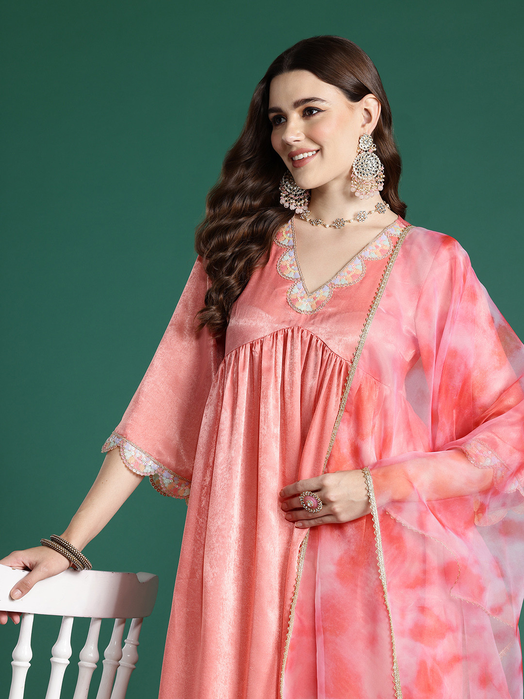 Sangria Empire Sequinned Sheen Kurta Set With Dupatta