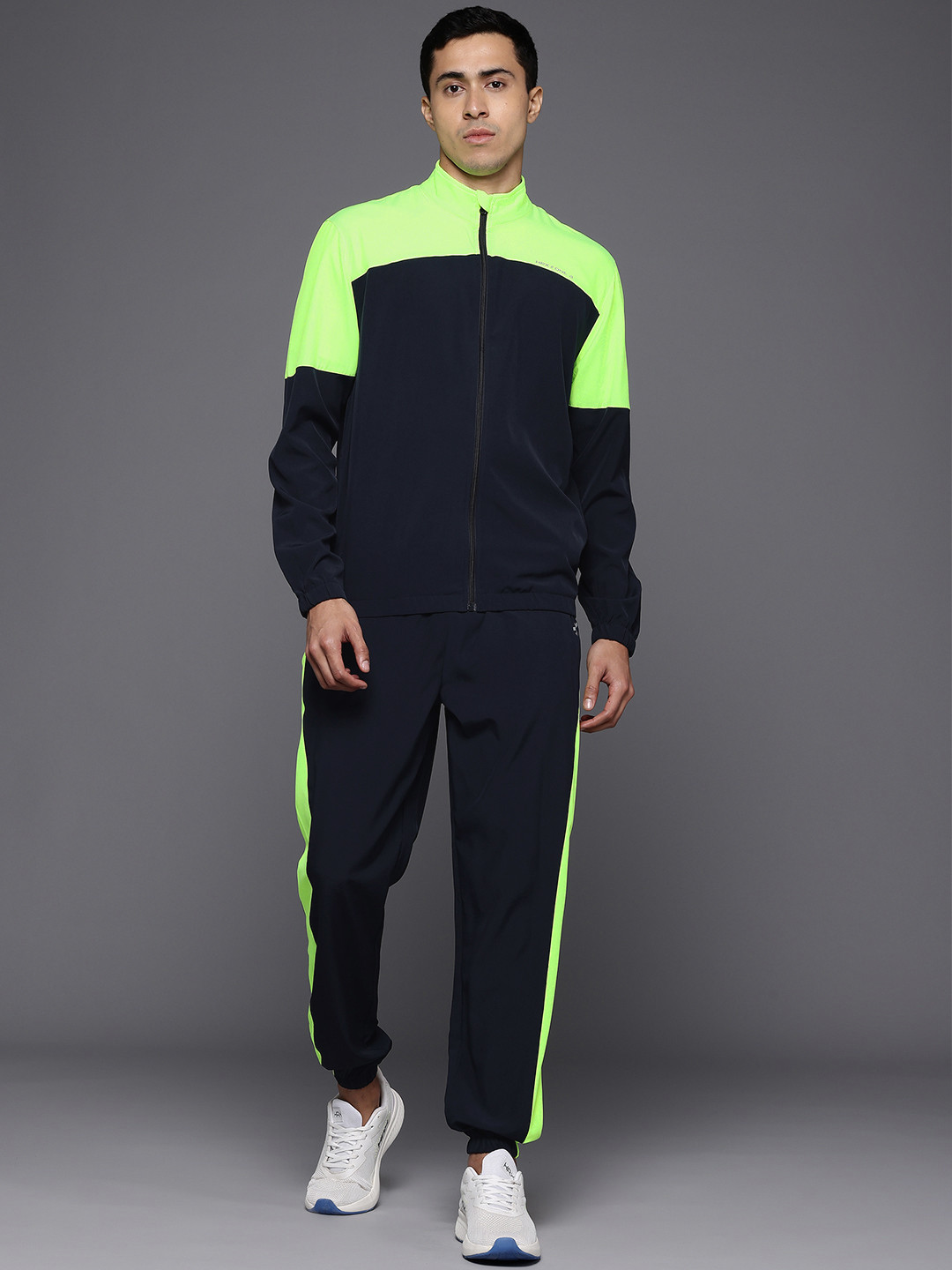 HRX by Hrithik Roshan Men Black & Neon Green Colourblocked Running Tracksuits