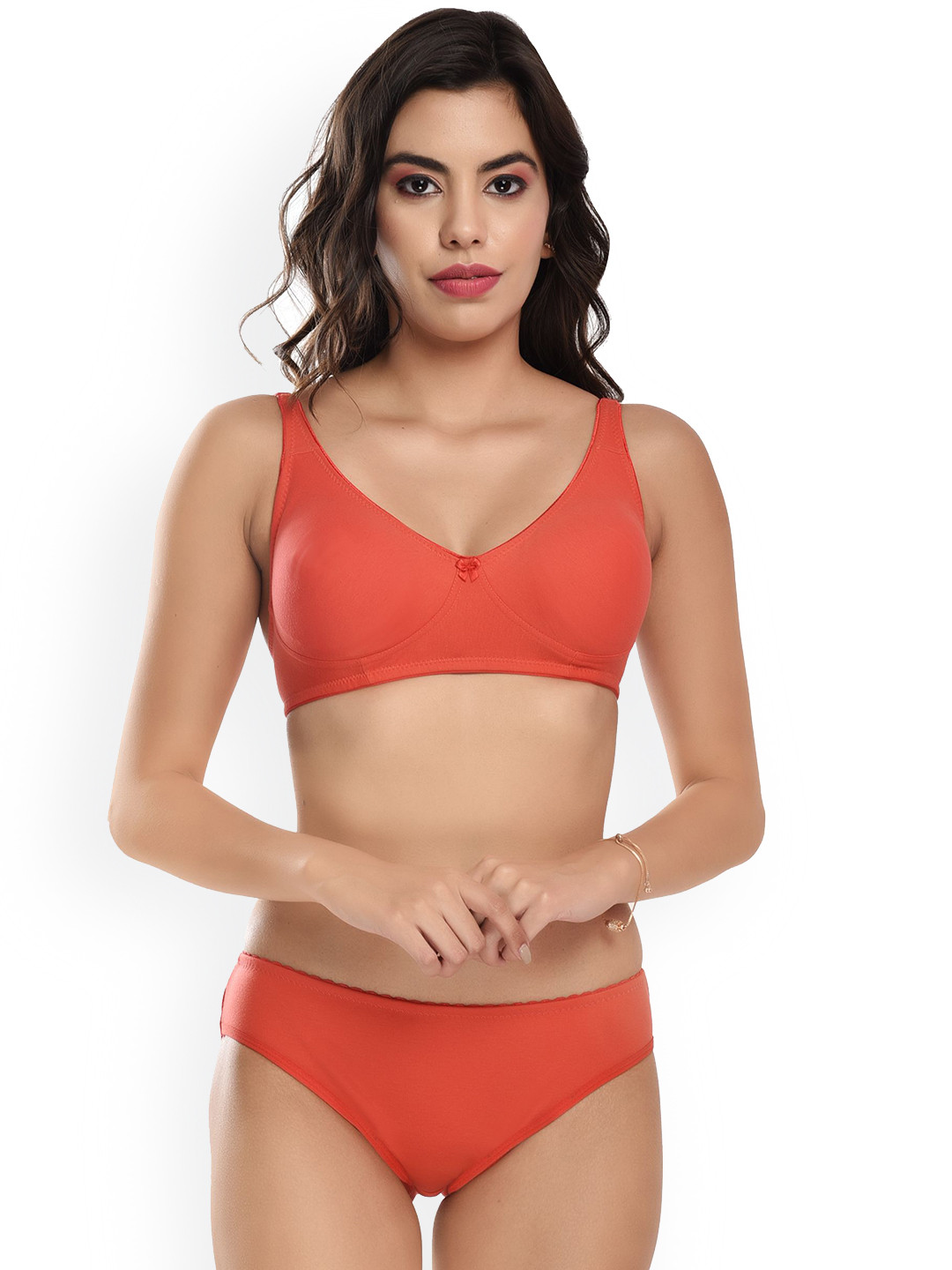 elina Non Padded Cotton Lingerie Set RM-VIVAN-SET-ORANGE-30B