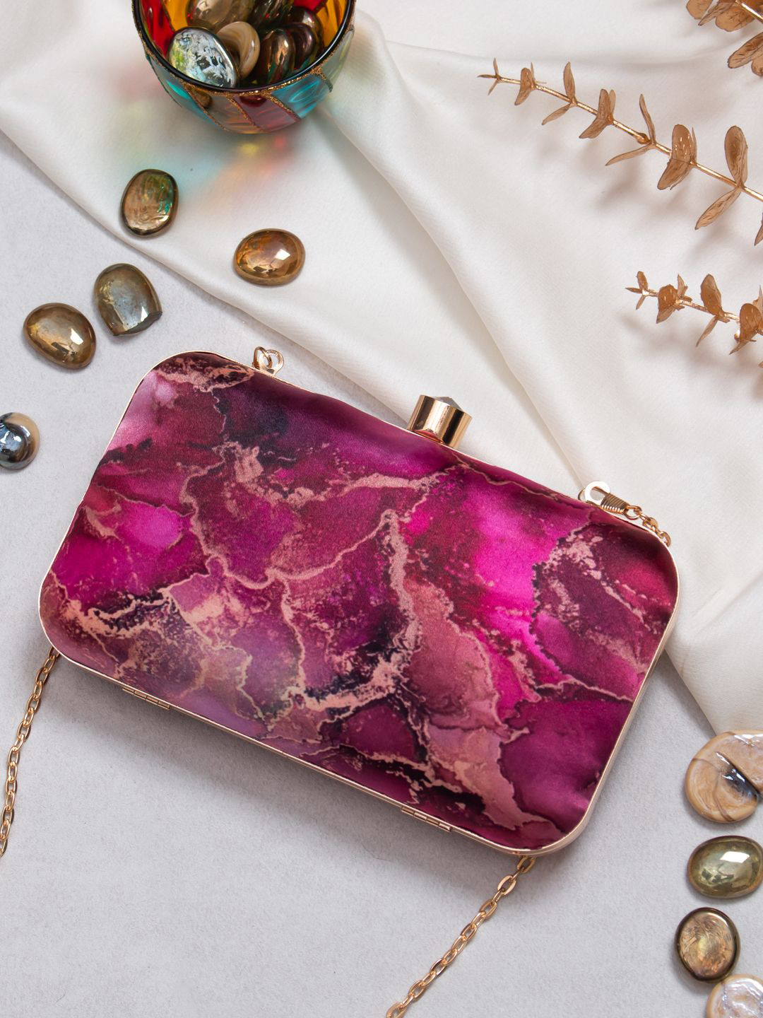 Sangria Purple Printed Box Clutch