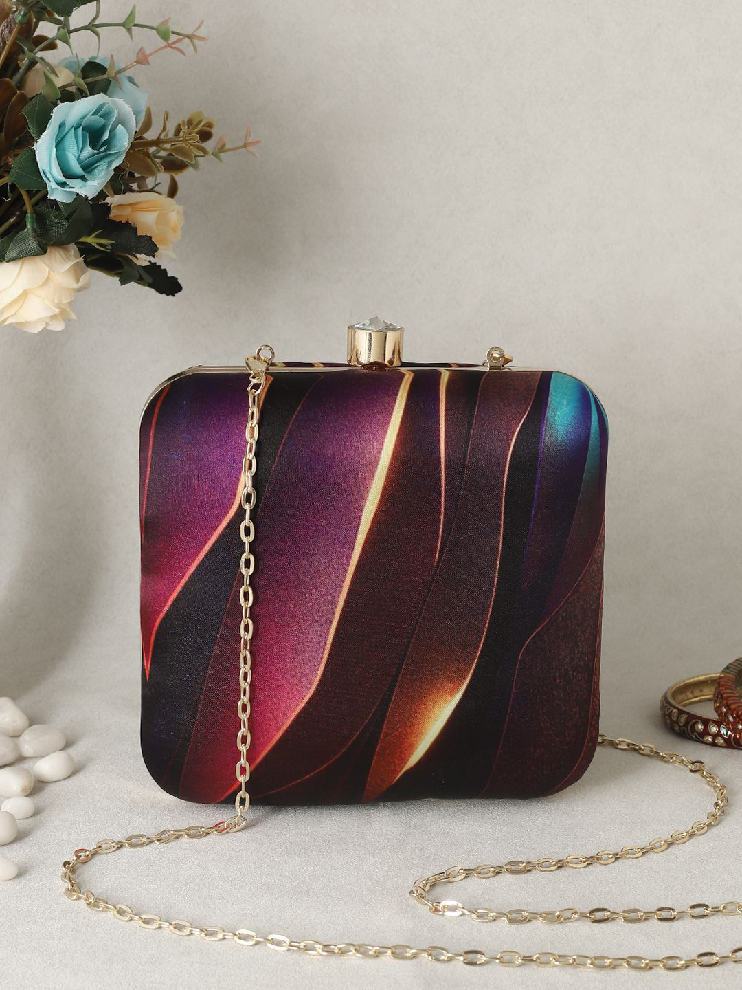 Sangria Purple Printed Box Clutch