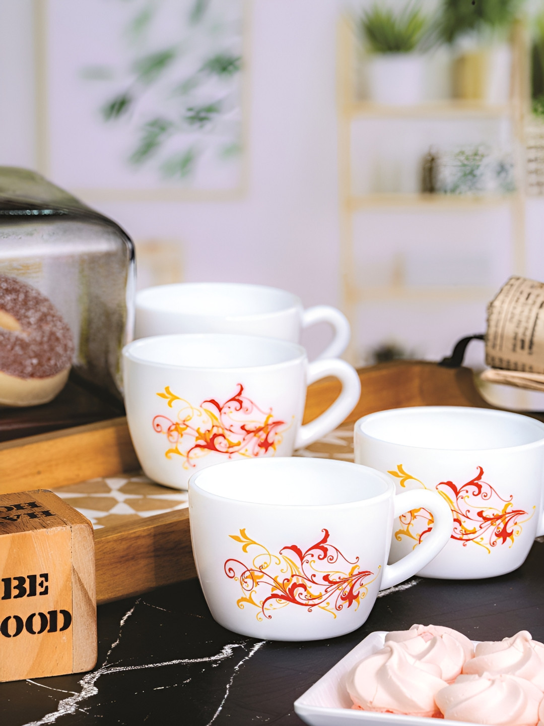 Cello I Love My Wife White Floral Opalware Microwave Safe 6 Piece Cups-130ml