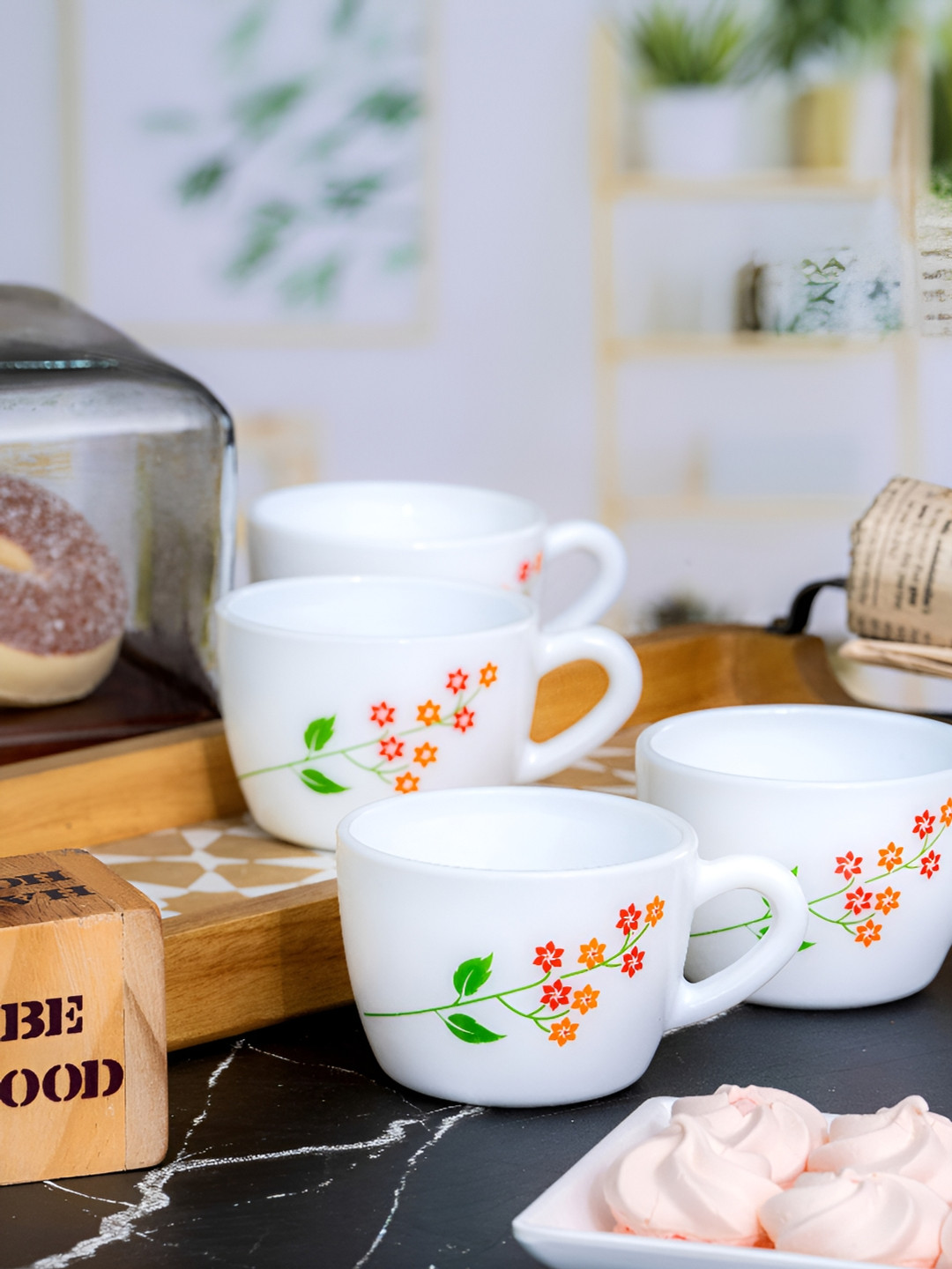 Cello Hornbill White Floral Opalware Microwave Safe 6 Piece Cups-130ml