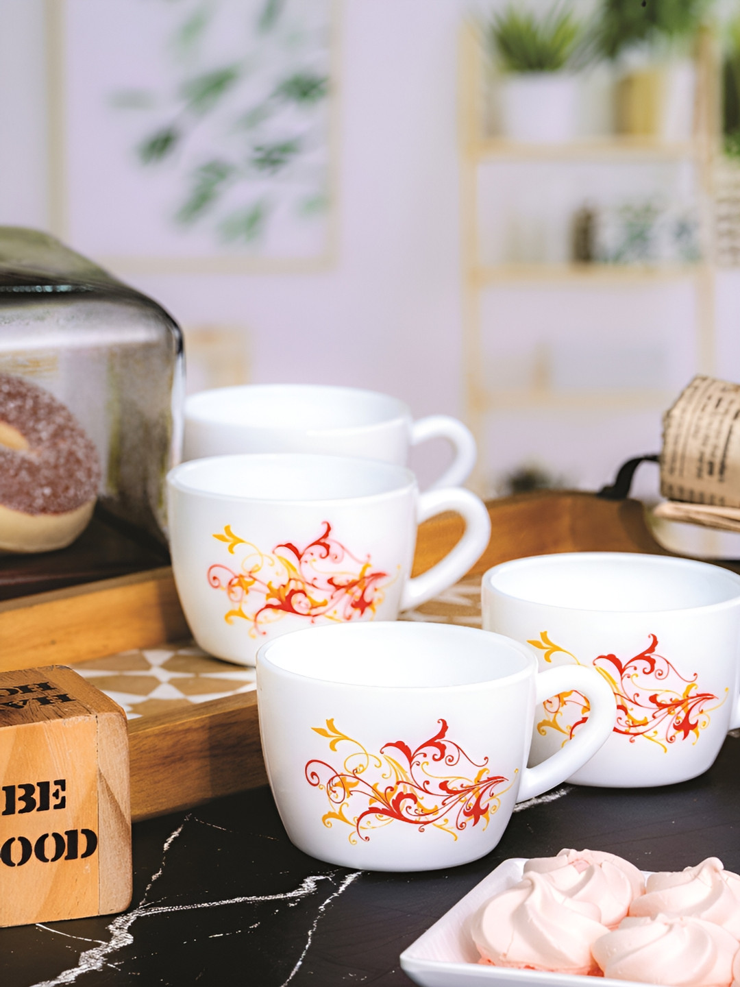 Cello Rosy Finch White Floral Opalware Handmade 12 Piece Cups-130ml