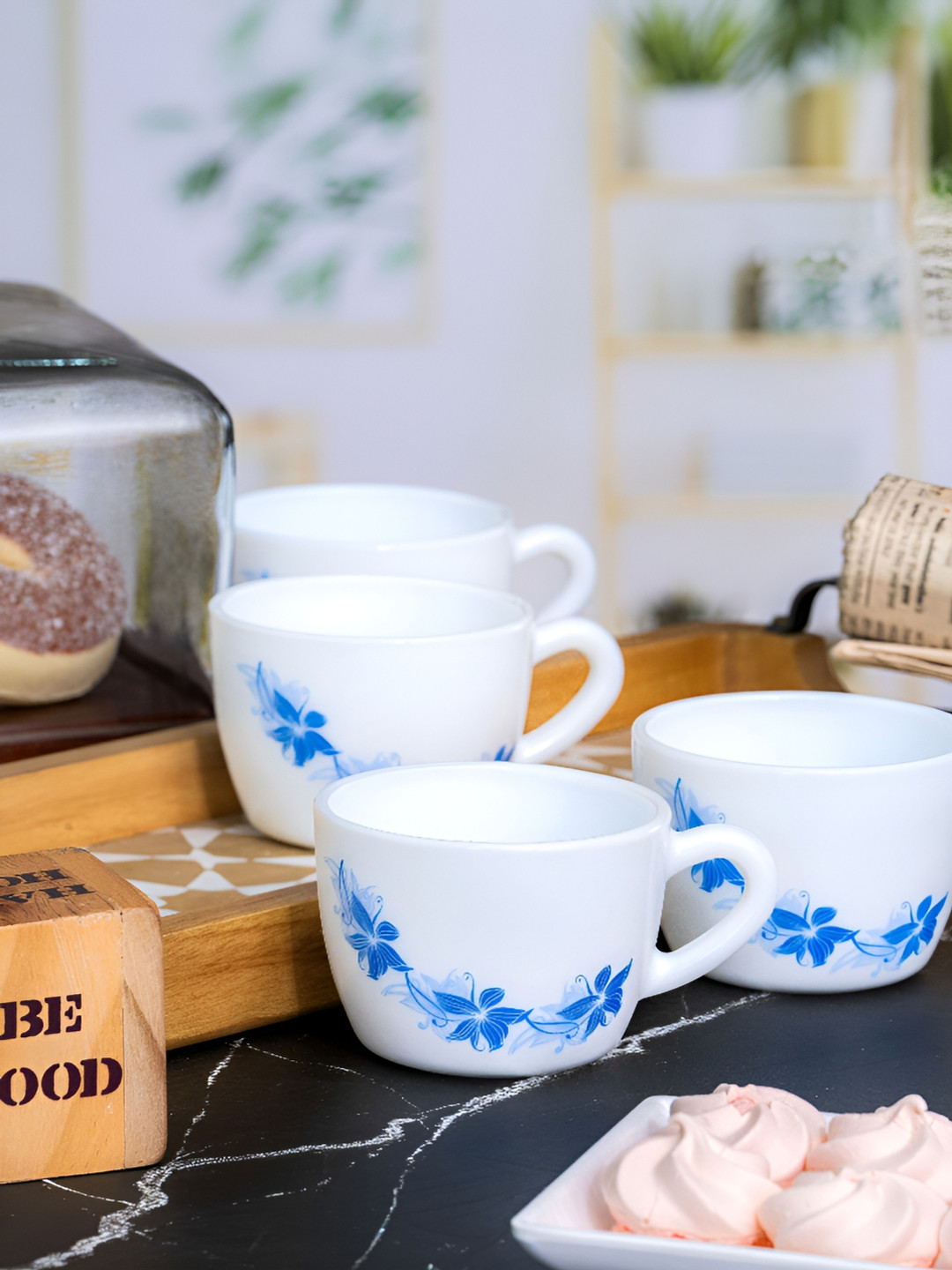 Cello Double Wall White Floral Opalware Microwave Safe 6 Piece Cups-130ml