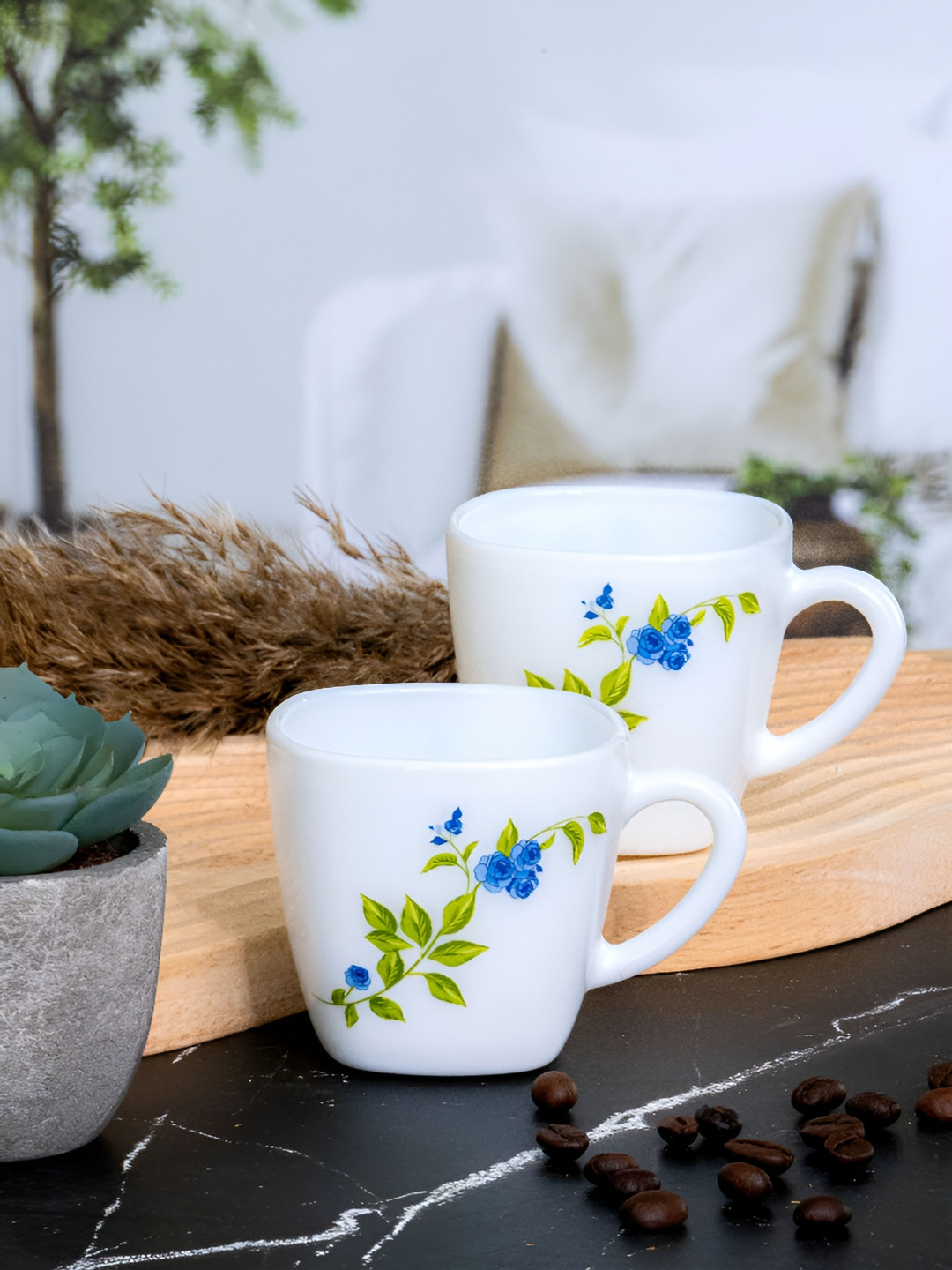 Cello Cup Of Positive Motivational White Floral Opalware Handmade 12 Piece Cups-100ml