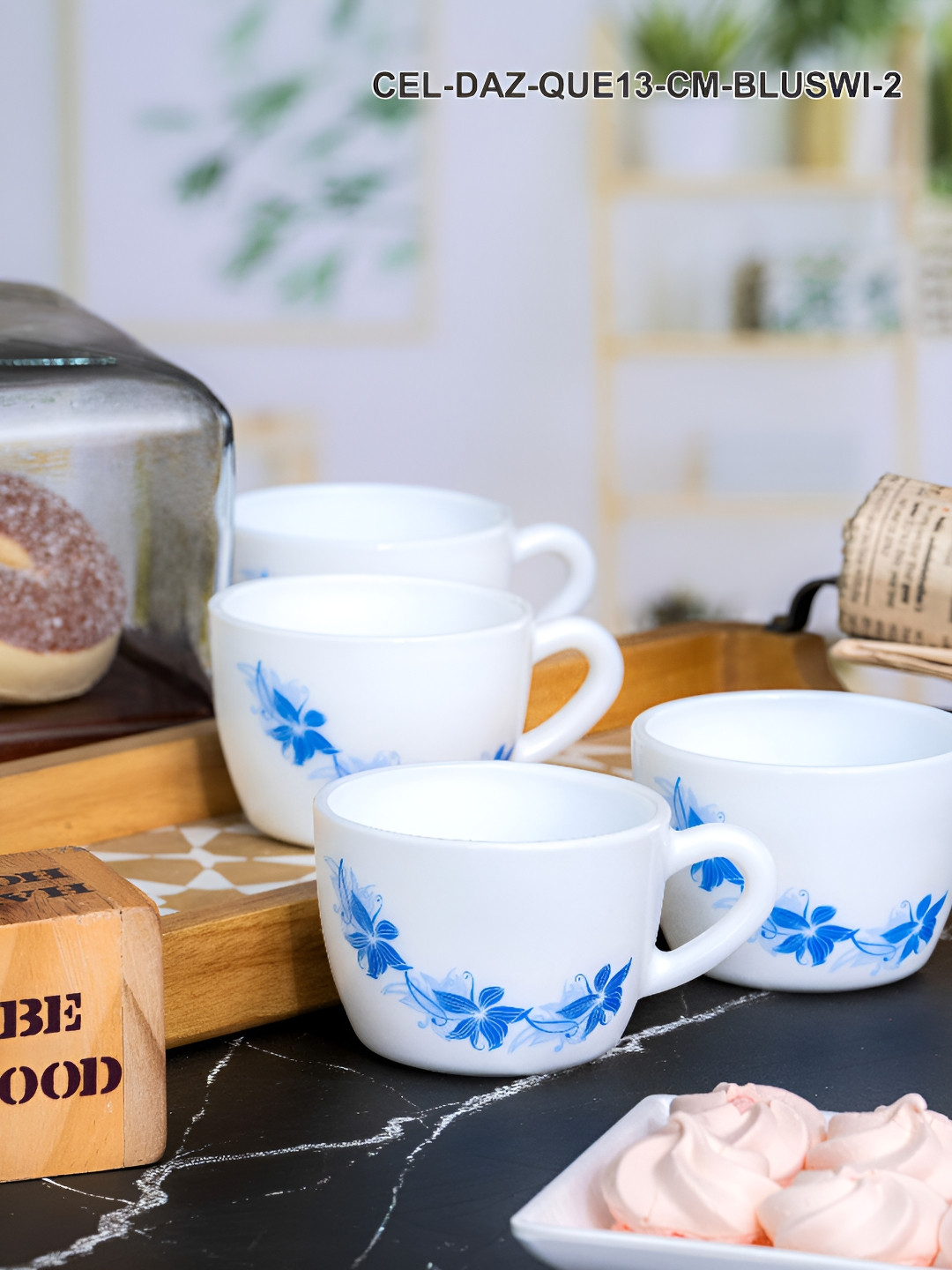 Cello Courageous Sip White Floral Opalware Handmade 12 Piece Cups-130ml