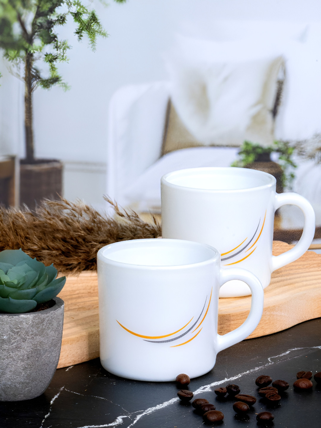 Cello White Striped Opalware Handmade 12 Piece Cups-180ml