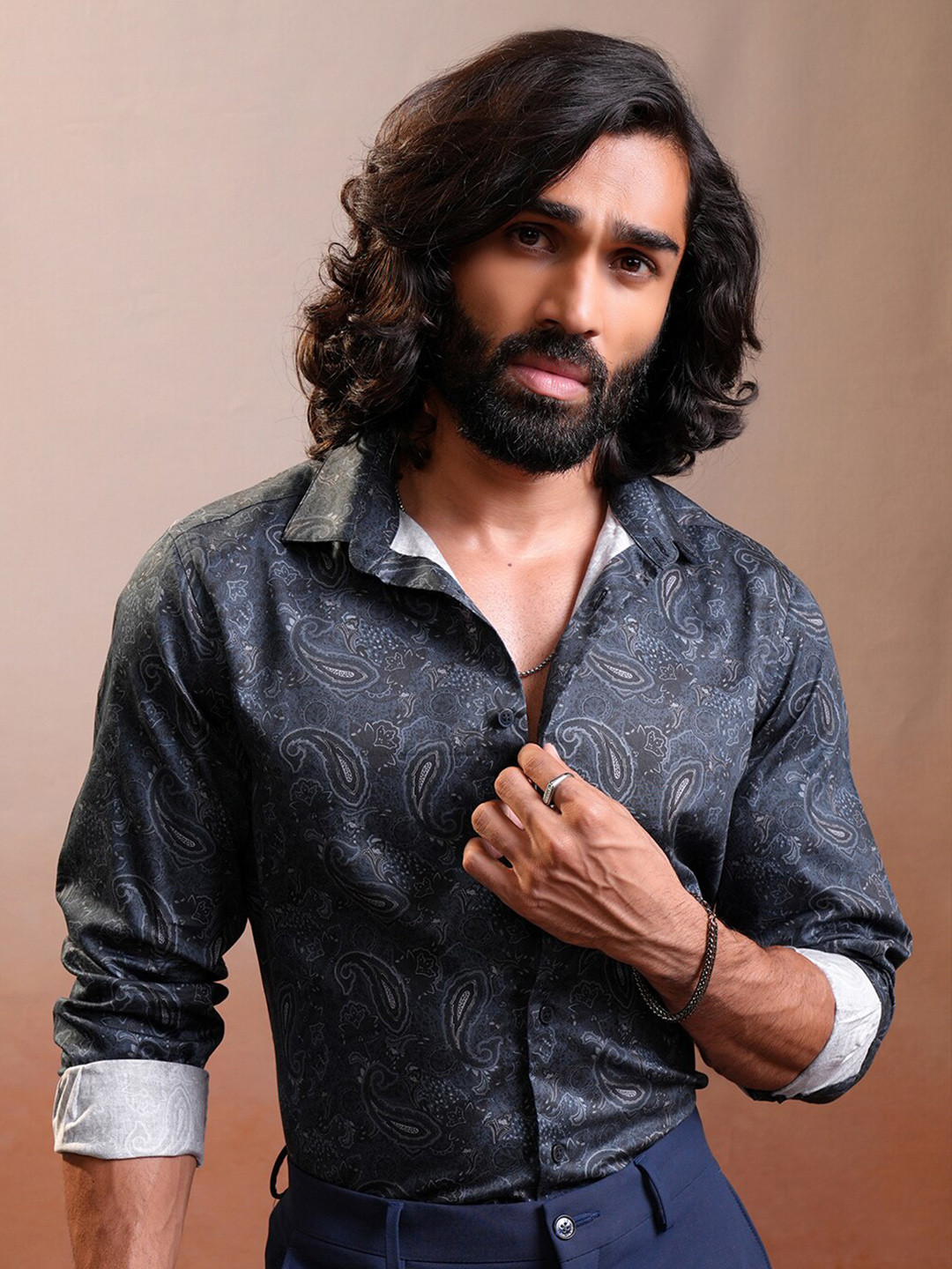 LOCOMOTIVE Luxe Satin Printed Slim Fit Floral Cotton Occasion Shirt