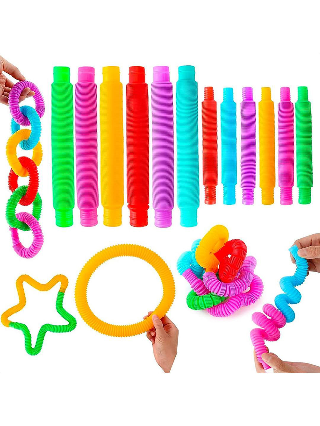 Kidology Pull & Pop Sensory Fidget Tubes Learning Toddler Toys - Pack of 6