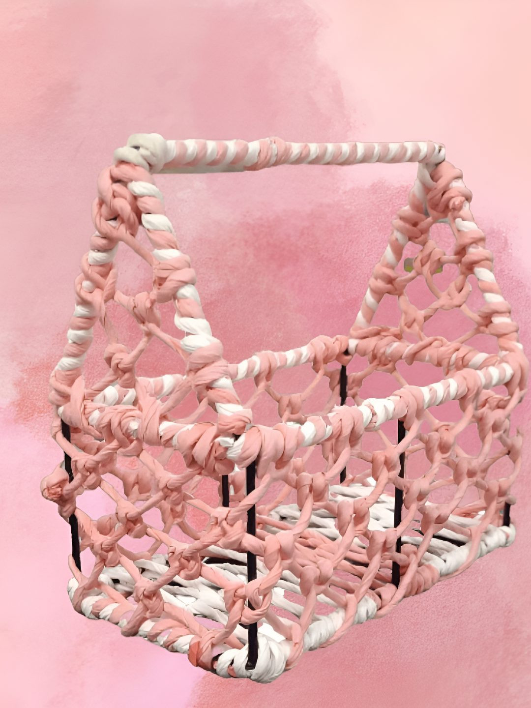 PUFFSMART Pink & White Pure Cotton Fruit and Vegetable Basket