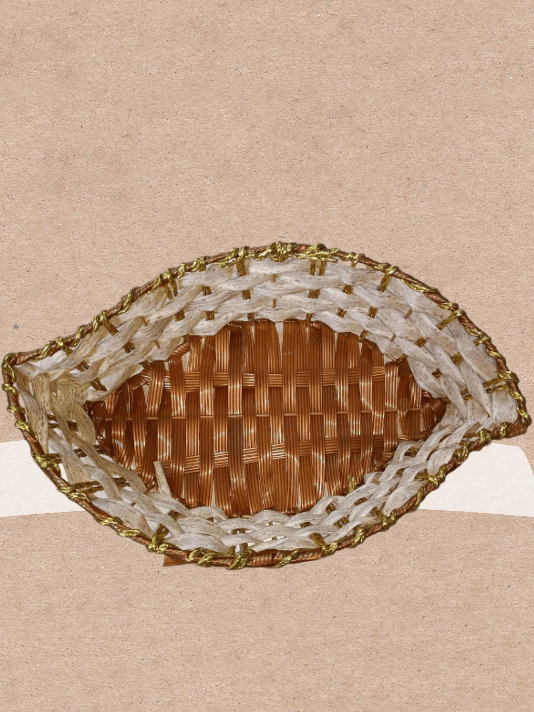 PUFFSMART Brown & White Pure Cotton Self-Design Fruit and Vegetable Basket