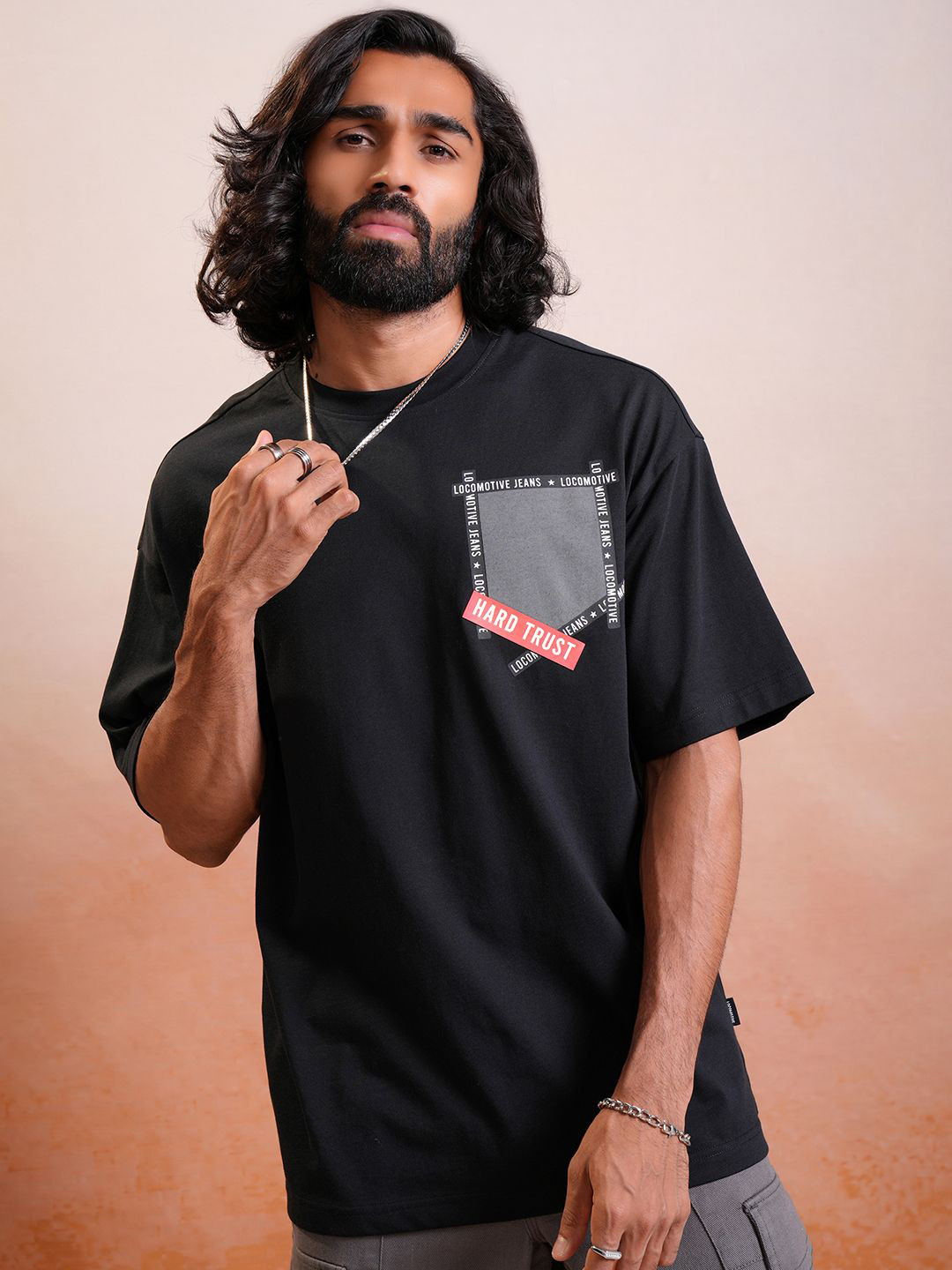 LOCOMOTIVE Premium Oversized Drop Shoulder Round Neck Half Sleeve T-Shirt