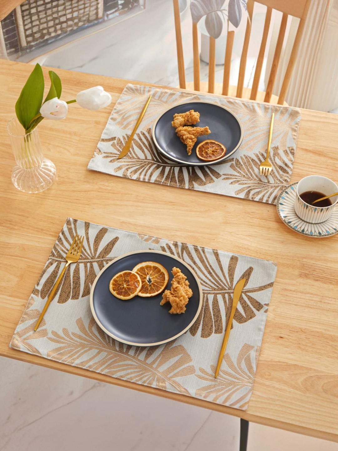 UMAI Brown 6 Pieces Leaf Design Anti-Slip Table Placemats