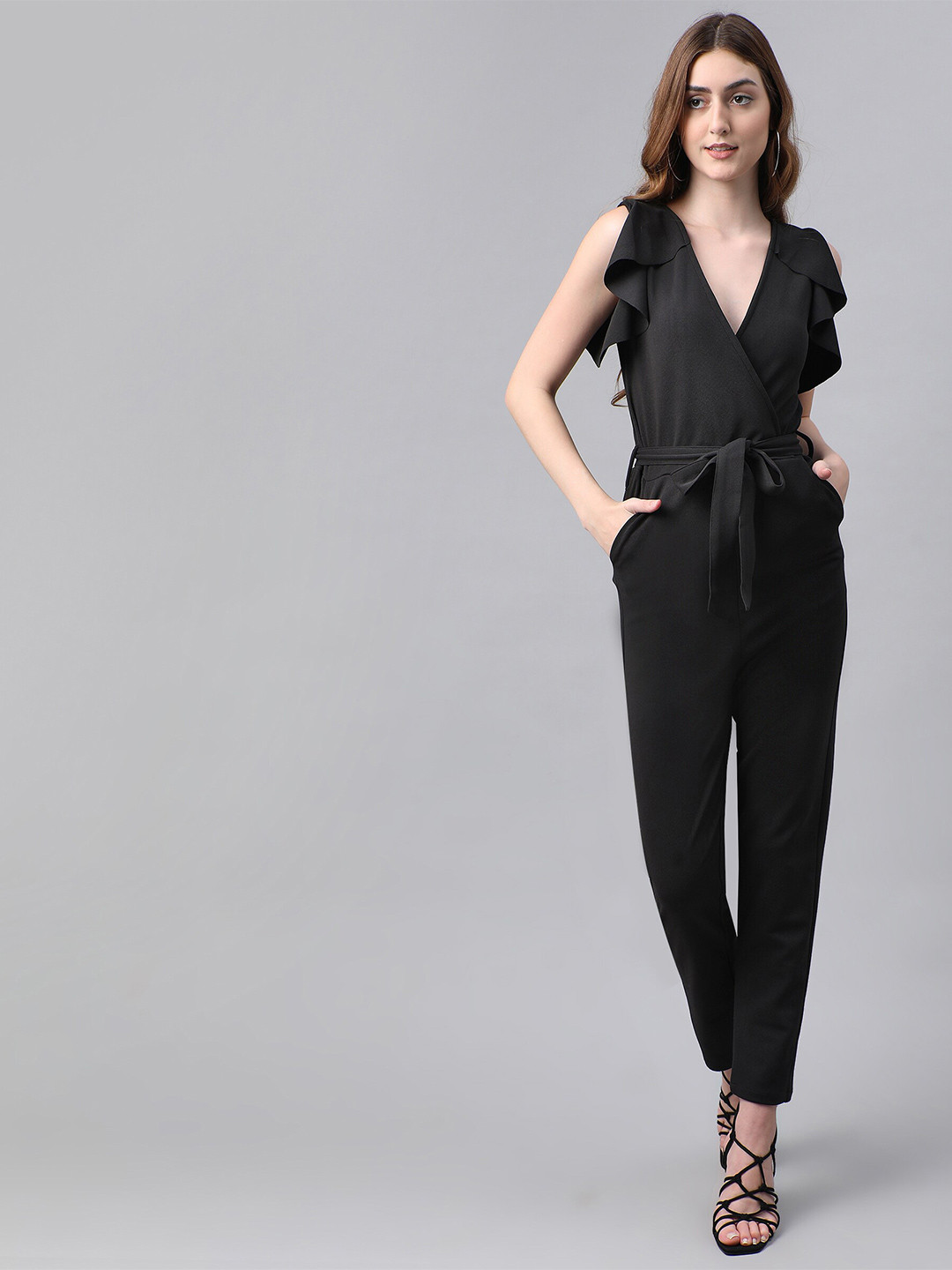 TANDUL V-Neck Sleeveless Ruffled Basic Jumpsuit