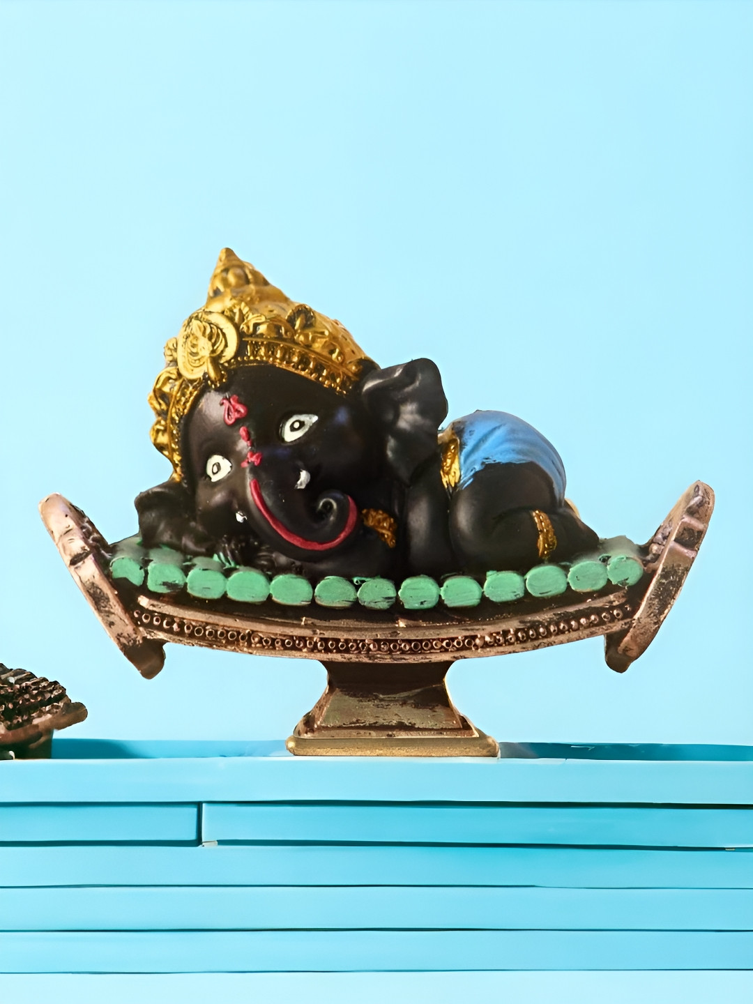 bettergiftflowers Relaxing Ganesha Black Polyresin Glossy Home Office Tiny Showpiece - 4.1 Inches