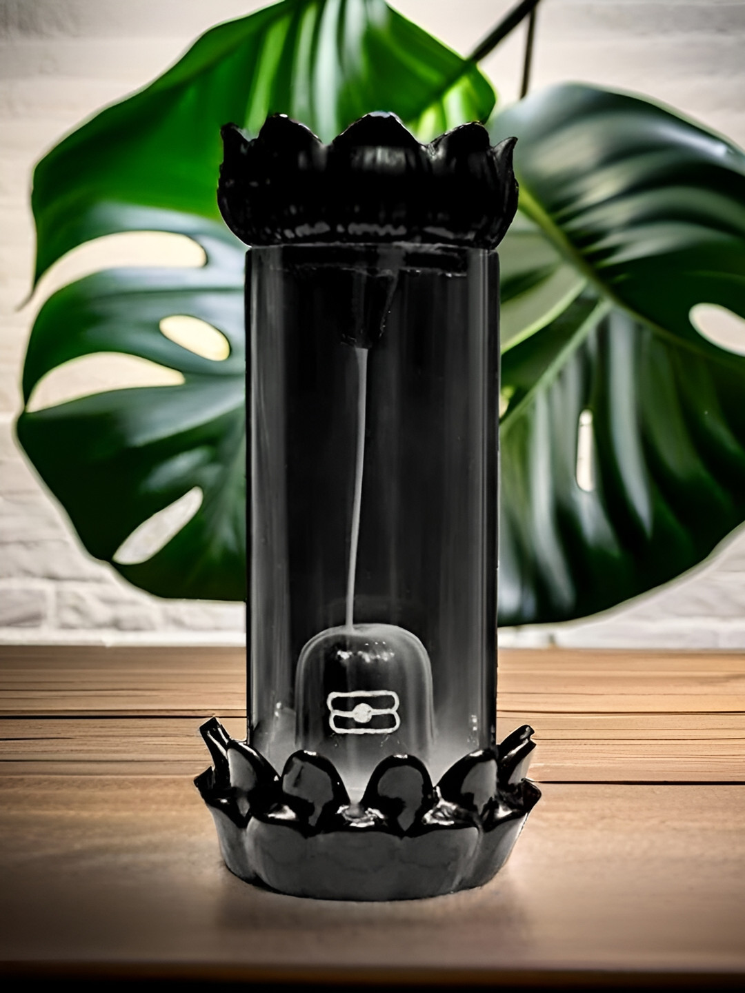 bettergiftflowers Shivling Smoke Fountain Black Polyresin Natural Living Room Fountain Medium Showpiece - 8.6 Inches