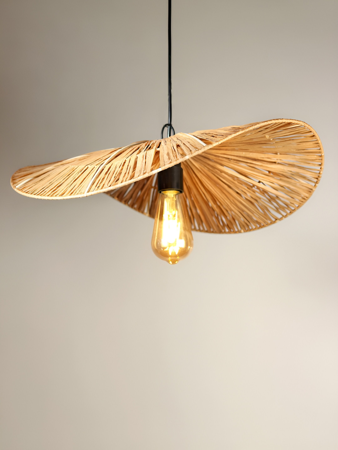 HABERE INDIA Beige Bamboo Textured Ceiling Lamp
