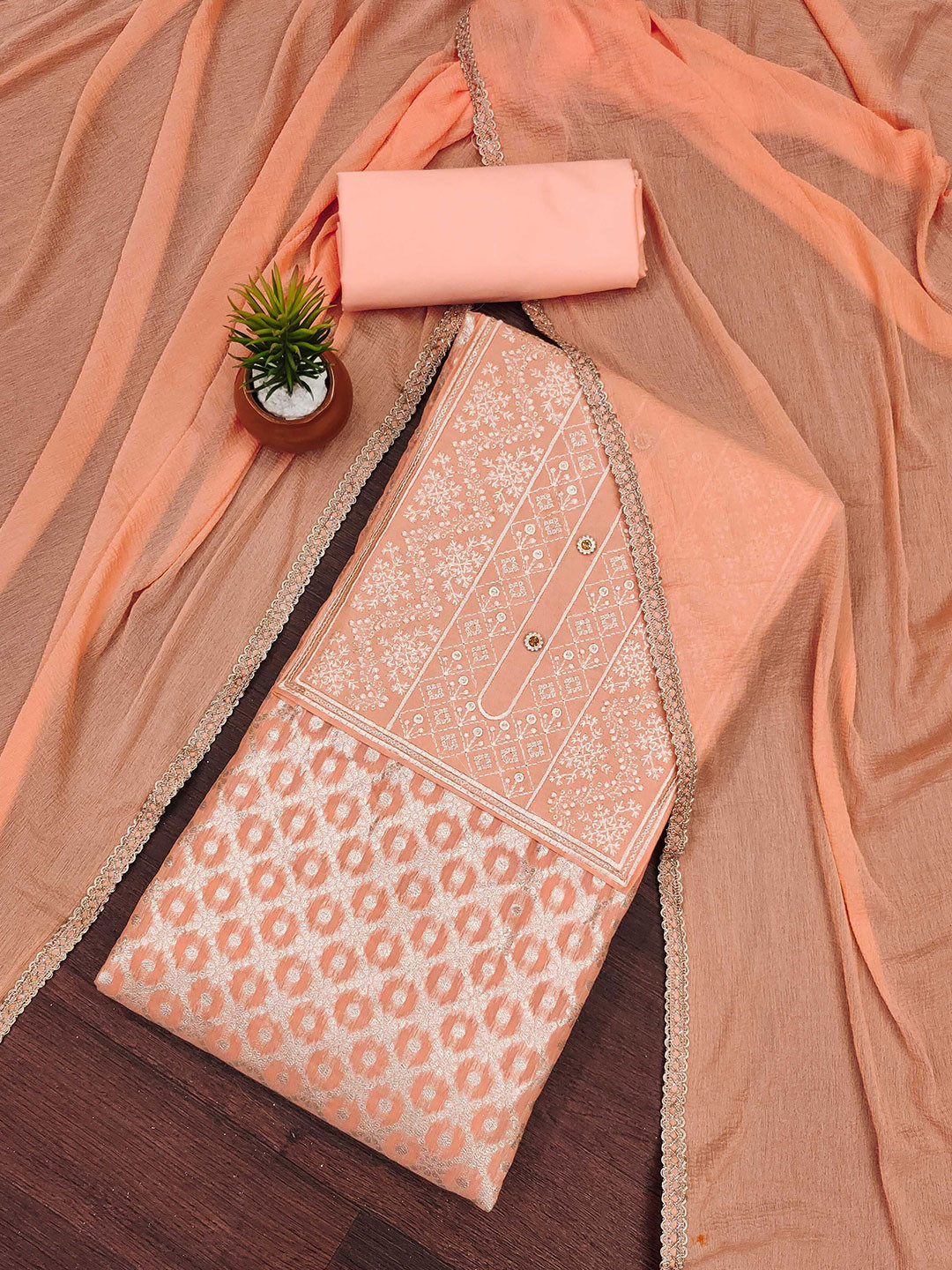 Ishin Unstitched Ethnic Motifs Woven Design Dress Material