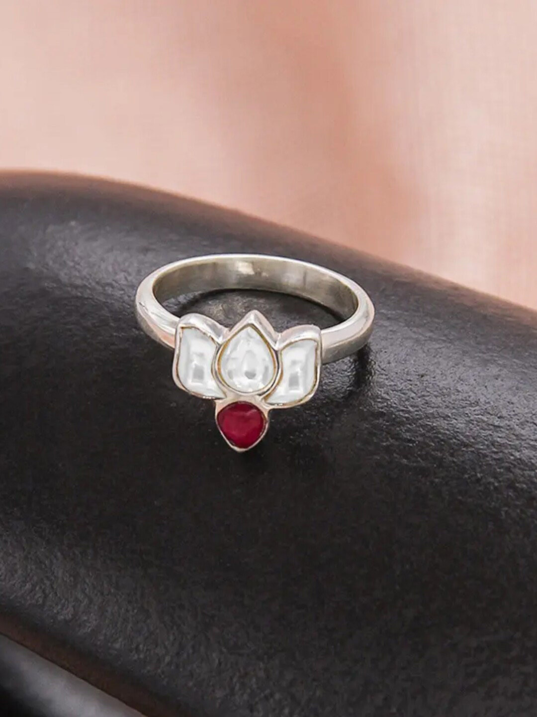 Unniyarcha 92.5 Silver Lotus Motif Adjustable Finger Ring