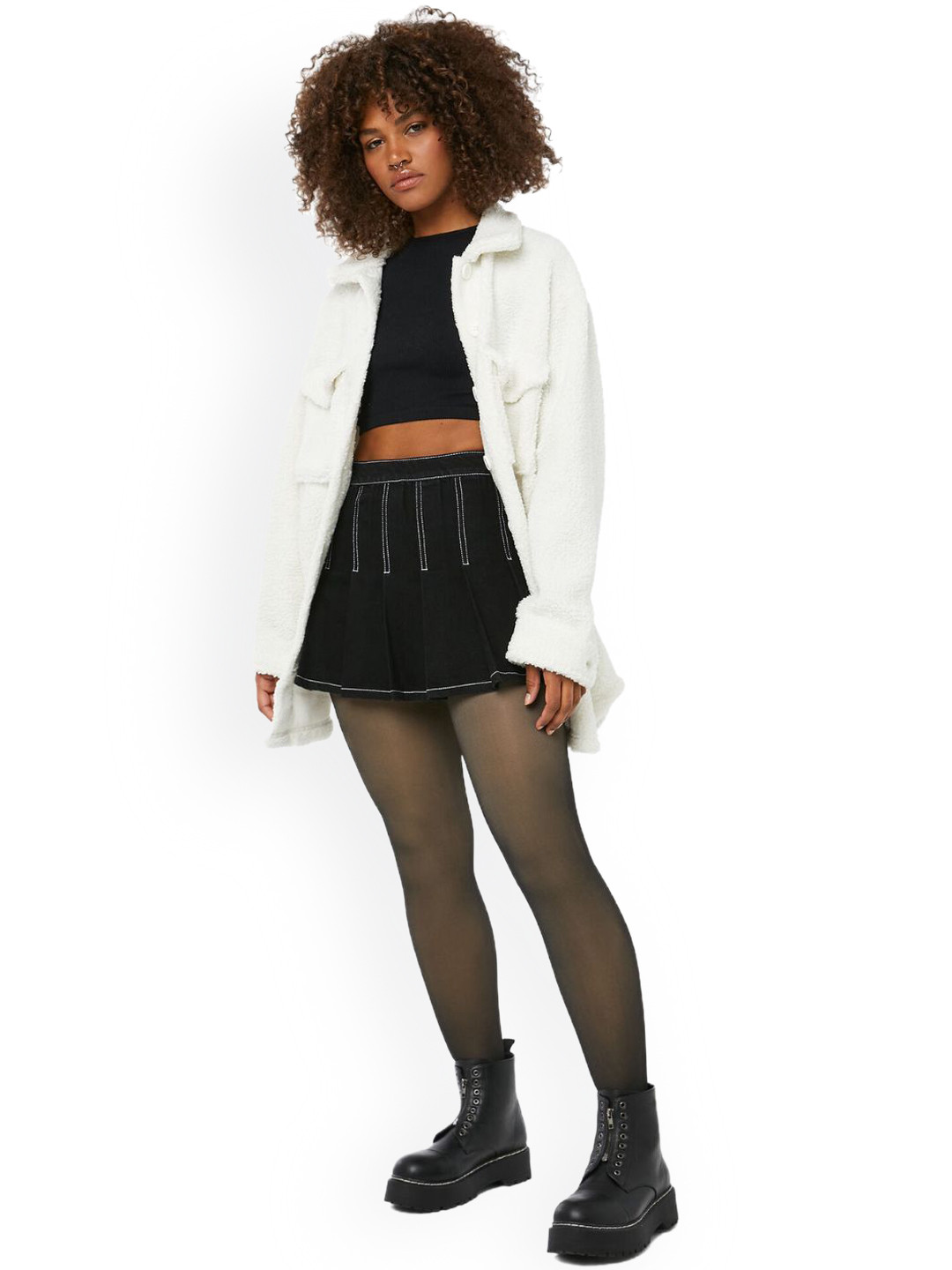 Yuneek High Rise Warm Fake Translucent Fleece Thigh High Stockings