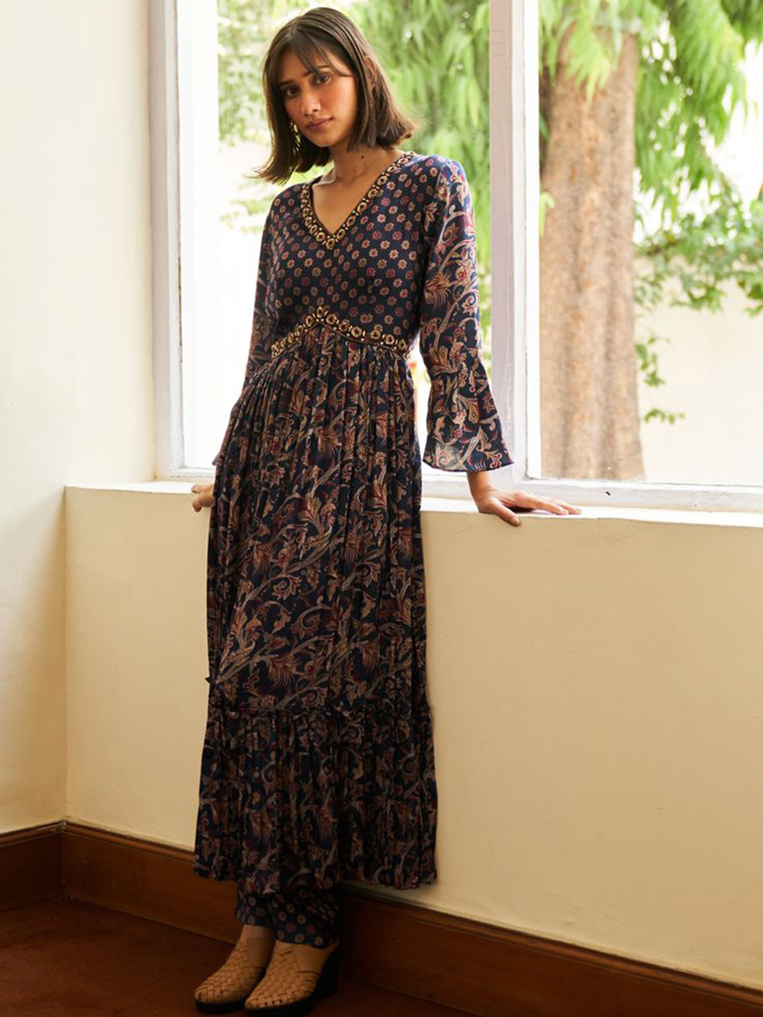 RAISIN Ethnic Motifs Printed Tiered Pure Cotton Kurta with Trousers