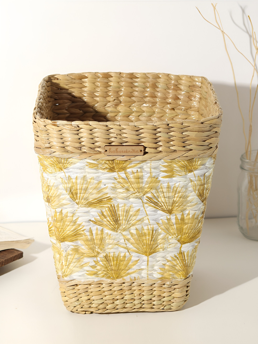 HABERE INDIA Cream Printed Bamboo Open Bins
