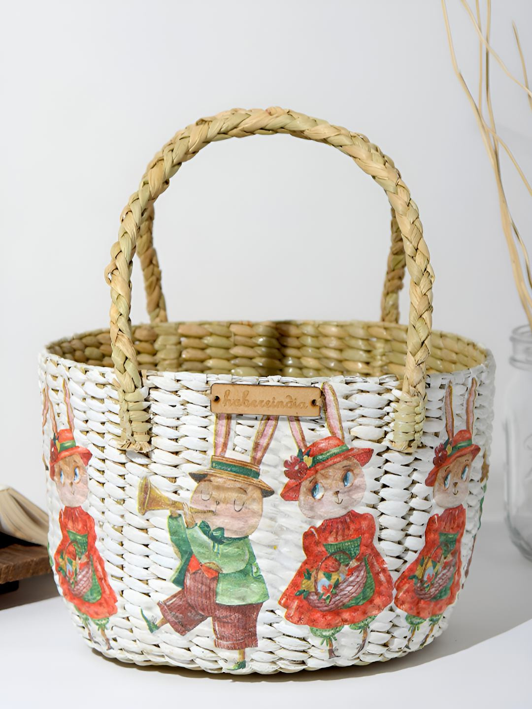 HABERE INDIA White & Red Printed Fruit and Vegetable Basket