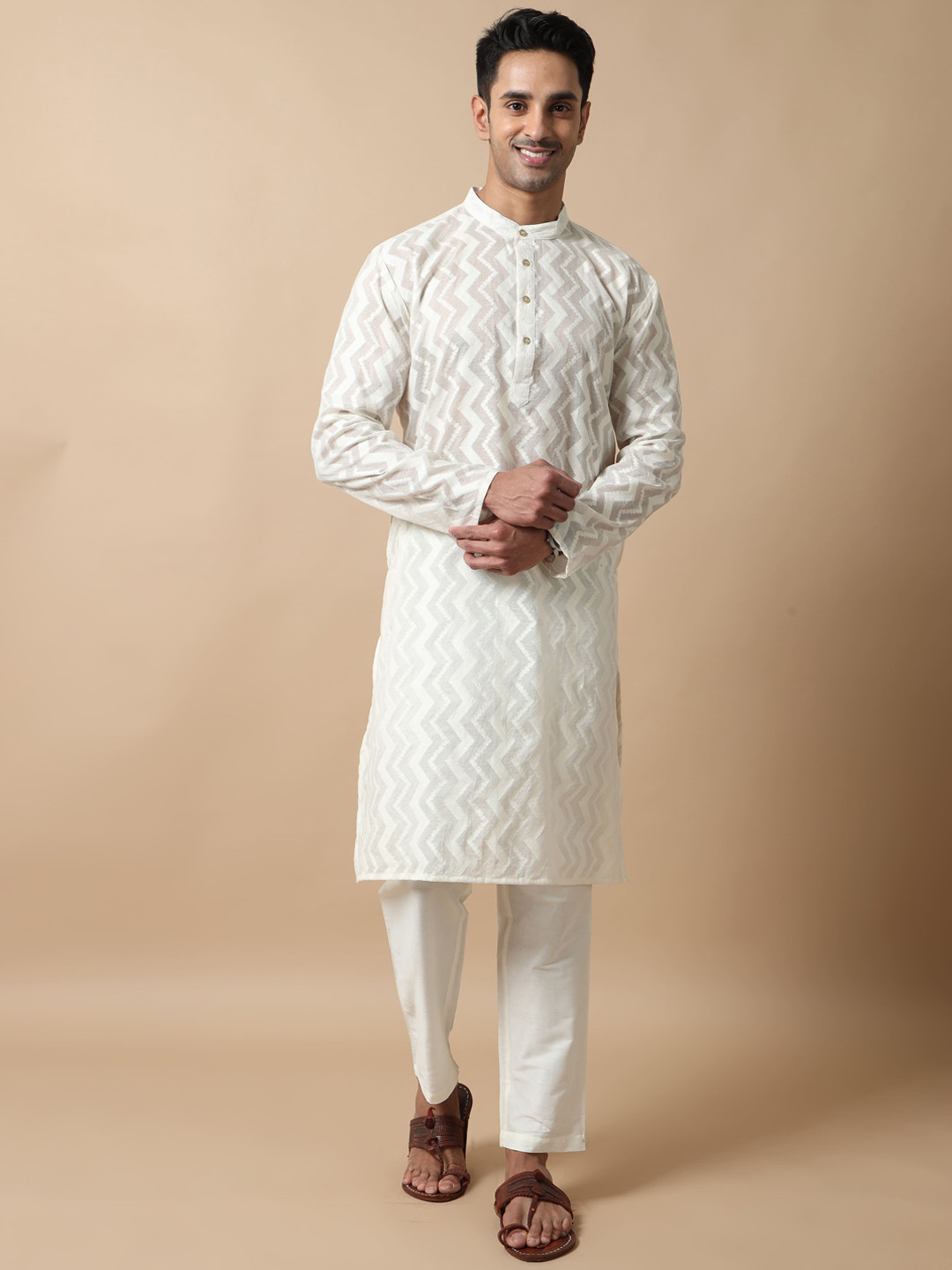 FILORI STUDIO Zig Zag Chanderi Cotton Jacquard Straight Kurta