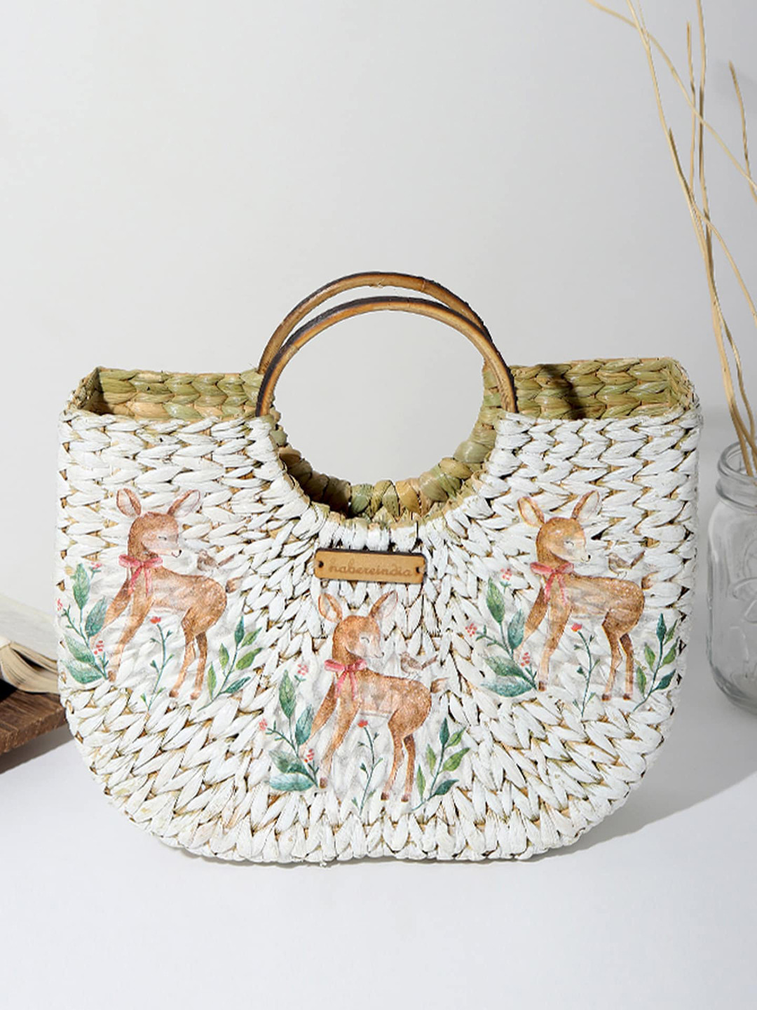 HABERE INDIA Graphic Textured Half Moon Handheld Bag