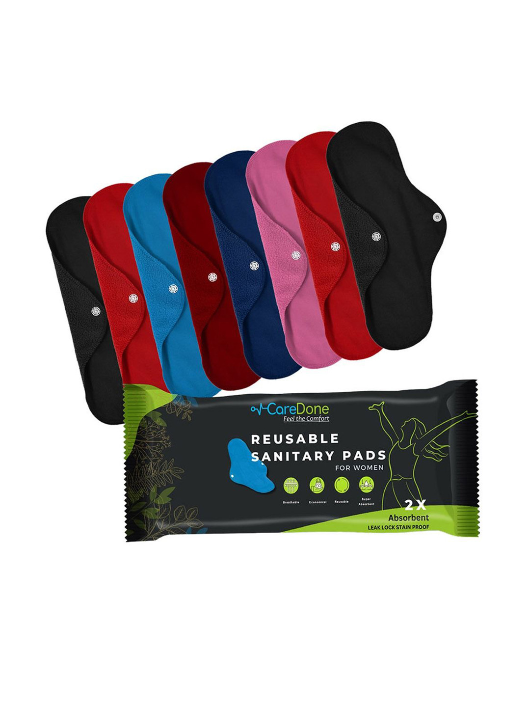 CareDone Set of 8 Ultra Thin Leakproof Reusable Sanitary Cloth Pads