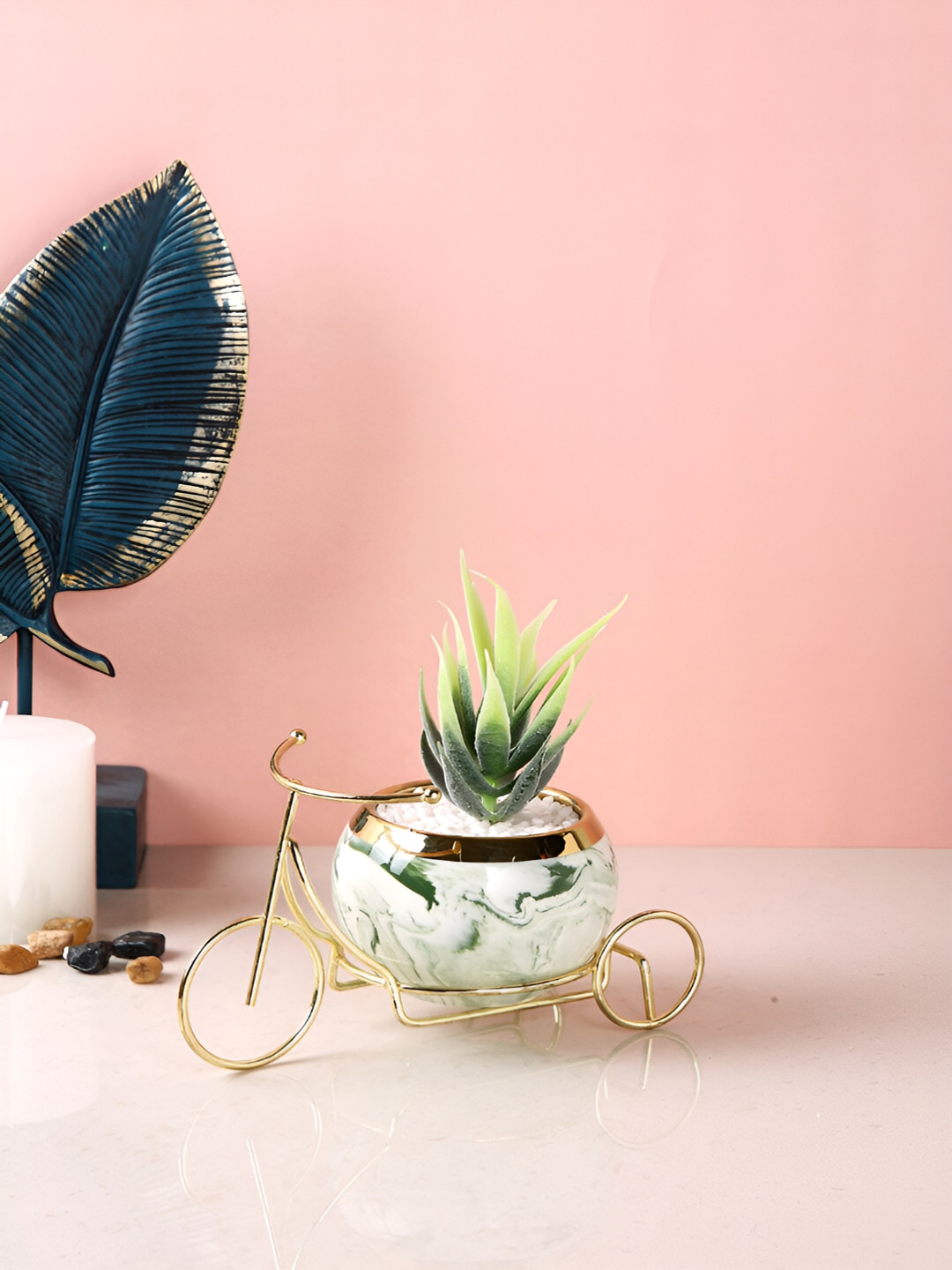 TAYHAA White & Green Aloe Vera Artificial Plant With Pot