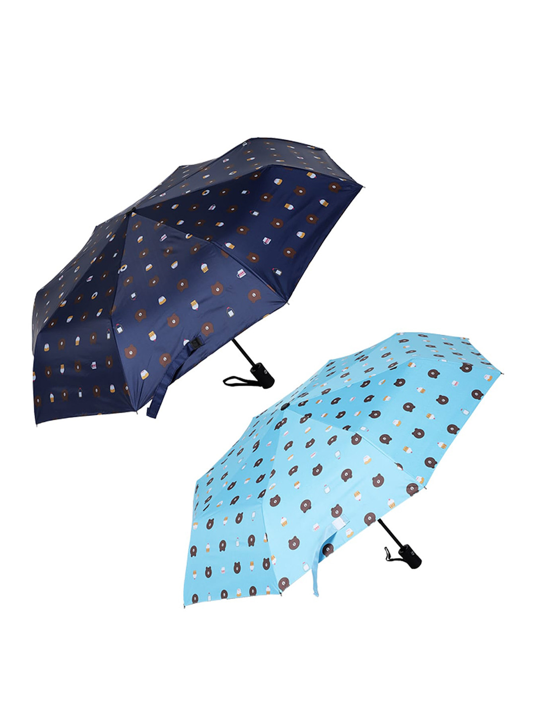 KEKEMI Pack of 2 Manual 3 Fold Cartoon Printed Umbrella
