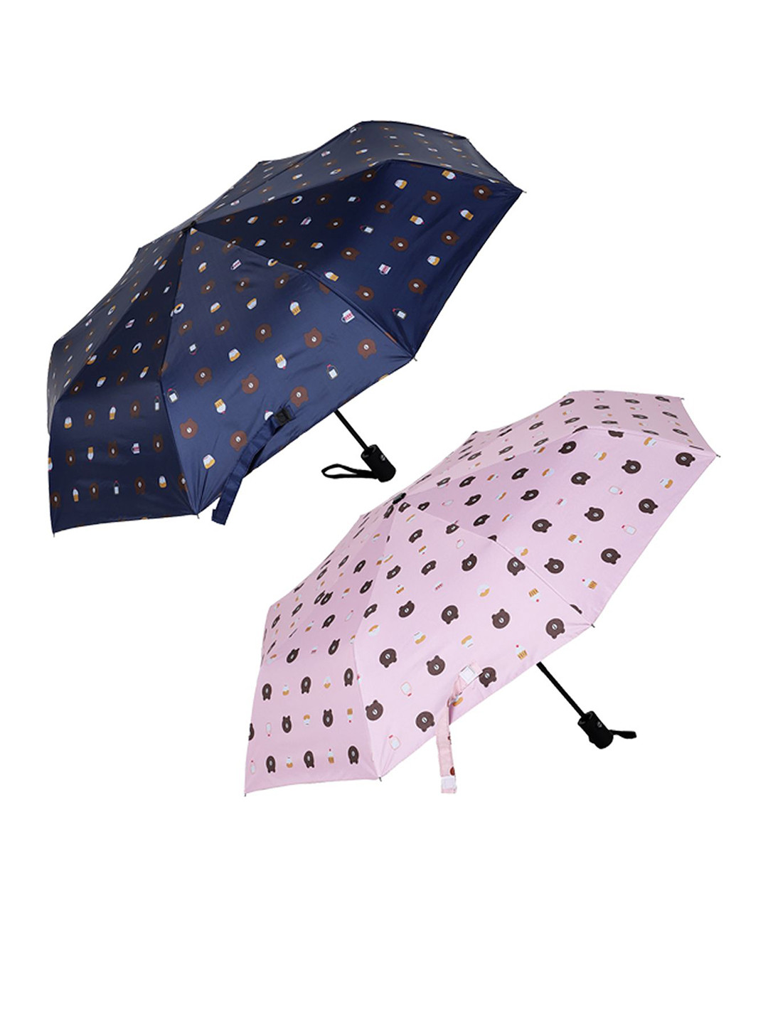 KEKEMI Pack of 2 Manual 3 Fold Cartoon Characters Printed Umbrellas