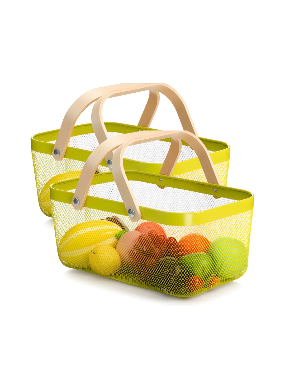 UMAI Green & Beige 2 Pcs Metal Fruit & Vegetable Basket
