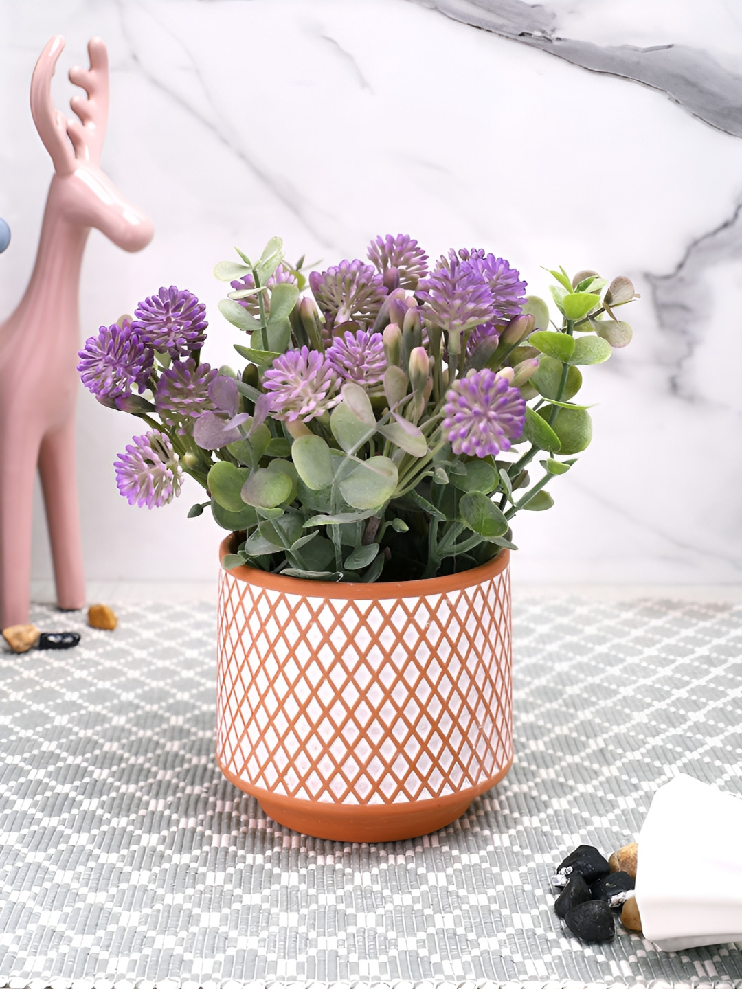 TAYHAA Purple & White Bonsai Artificial Plant With Pot