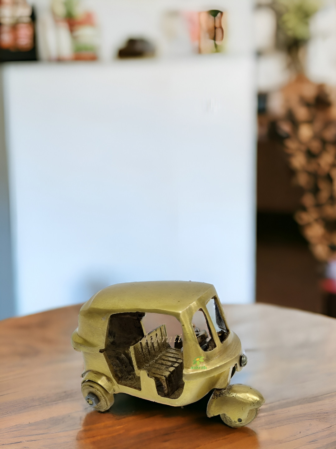 Aakrati Auto Rickshaw Gold Brass Metallic Living Room Hand Made Tiny Showpiece - 3 Inches