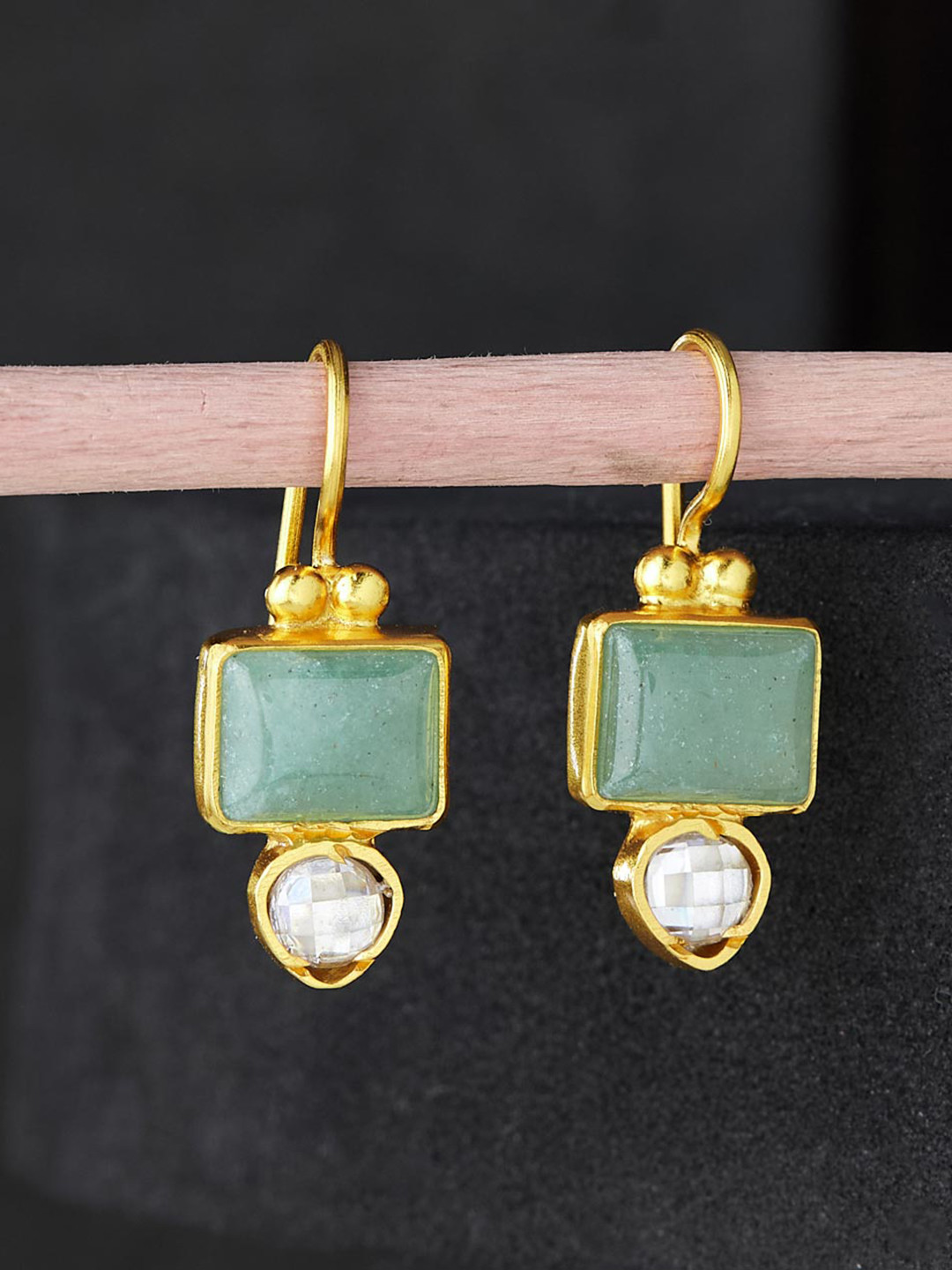 Fabindia Contemporary Silver Stone-Studed Drop Earrings