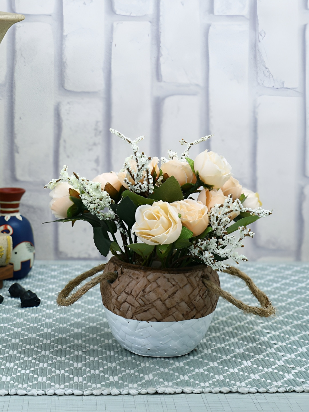 TAYHAA Yellow & Green Rose Artificial Plant With Pot
