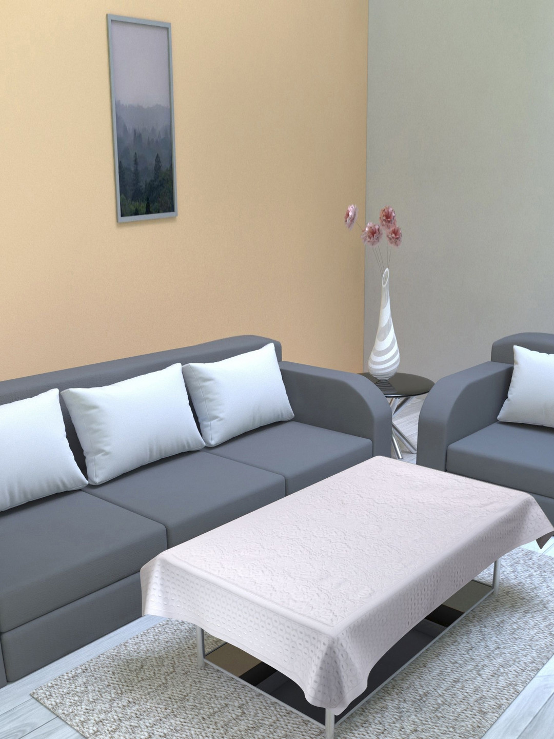 Aura White Floral 2Seater Rectangle Table Cover