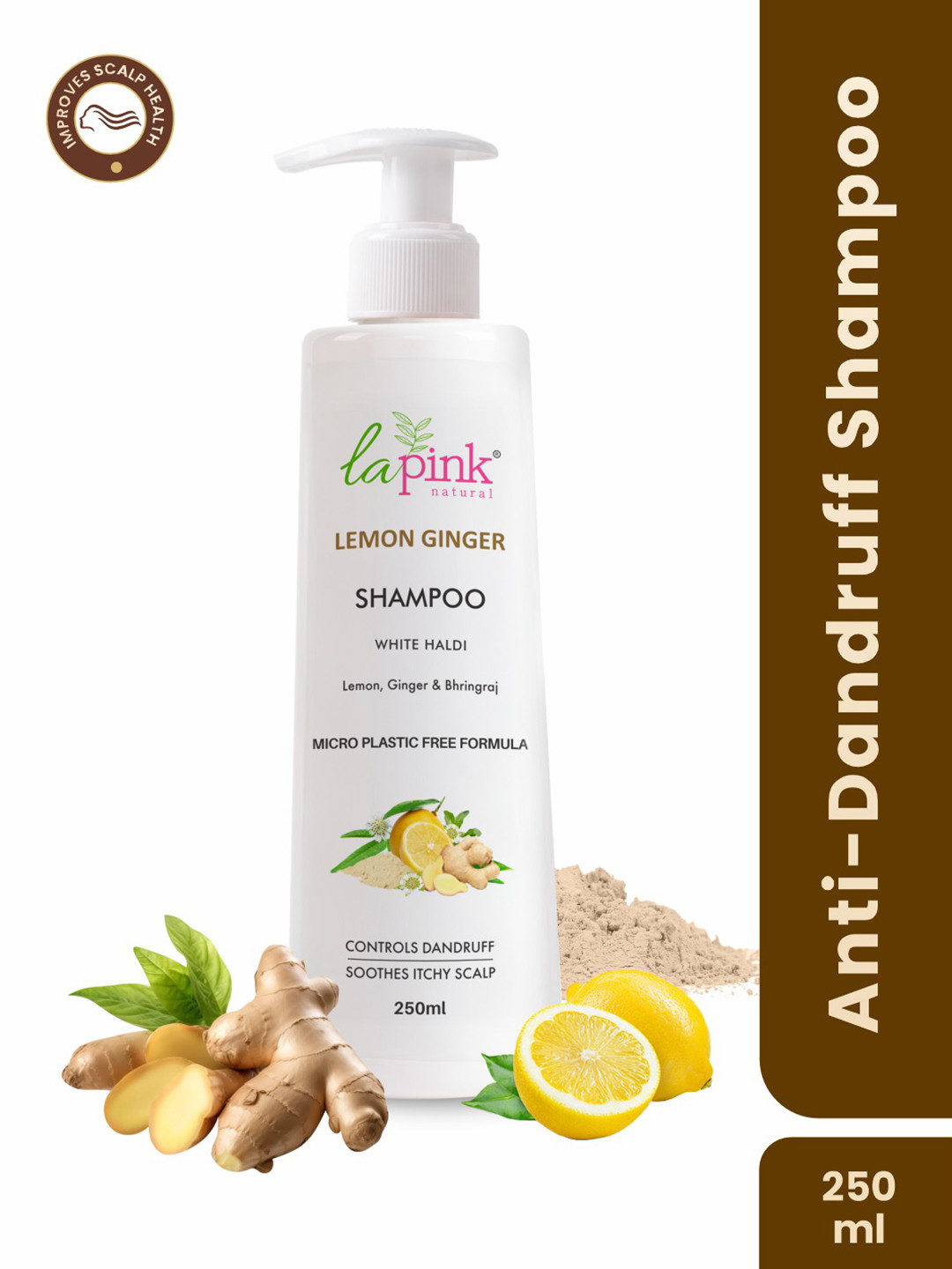La Pink Lemon Ginger Shampoo for Dandruff Control & Soothes Itchy Scalp 250 ml