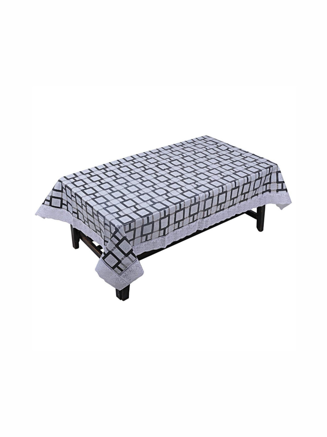 Aura Grey & Black Geometric Waterproof 4 Seater Table Cover With Textured details