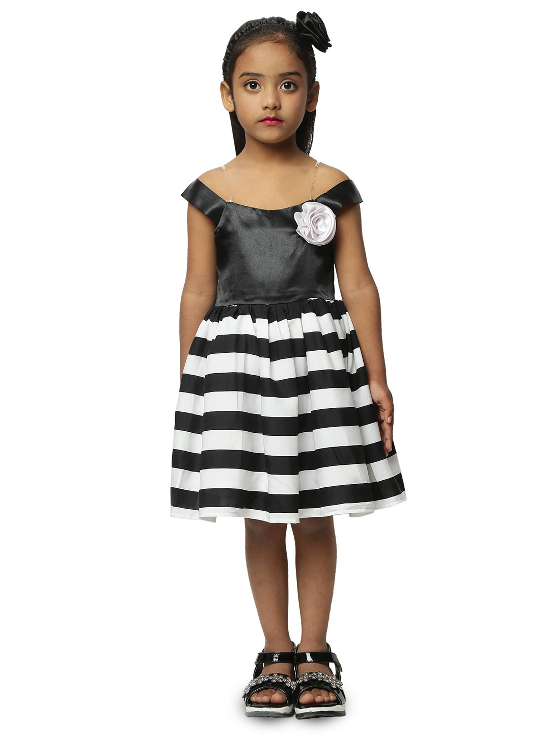 BAESD Girls Striped Boat Neck Flared Fit & Flare Dress